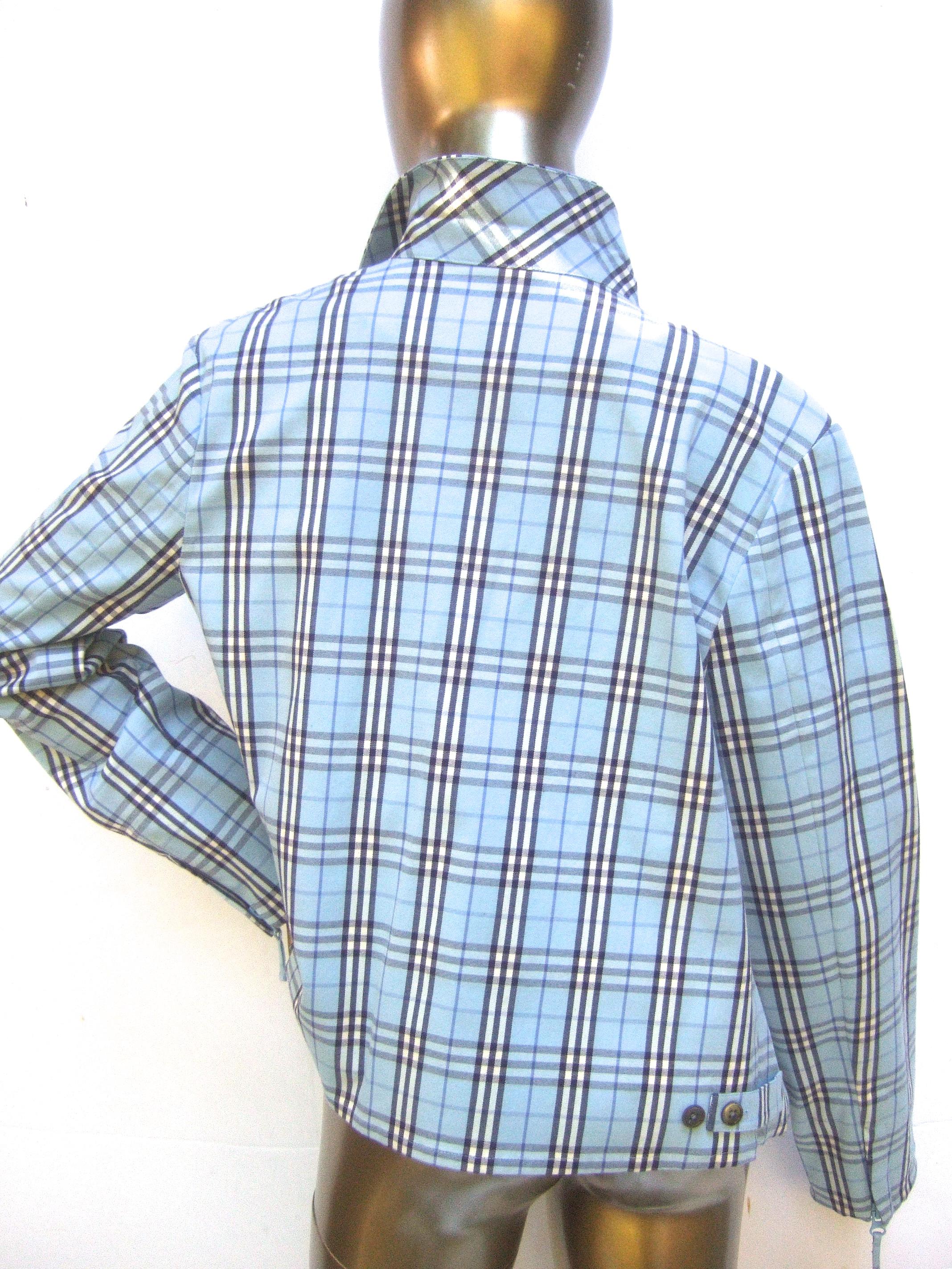Burberry Golf Blue Nova Plaid Zippered Women's Cotton Sports Jacket 21st C 3
