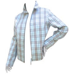 Burberry Golf Blau Nova karierte Damen-Baumwoll-Sportjacke mit Reißverschluss 21st C