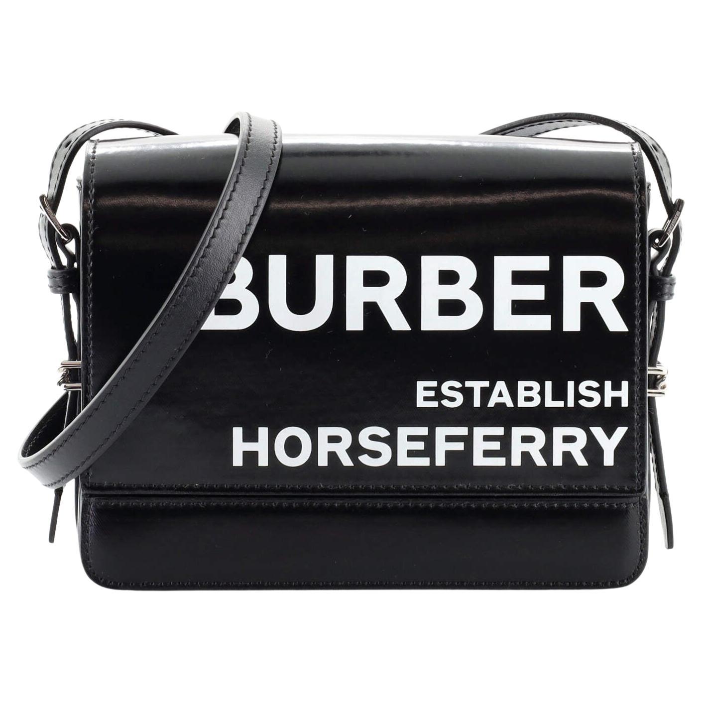 Burberry Small Grace BLACK Stripe Leather Strap Handbag Bag Black Purse  Italy NW