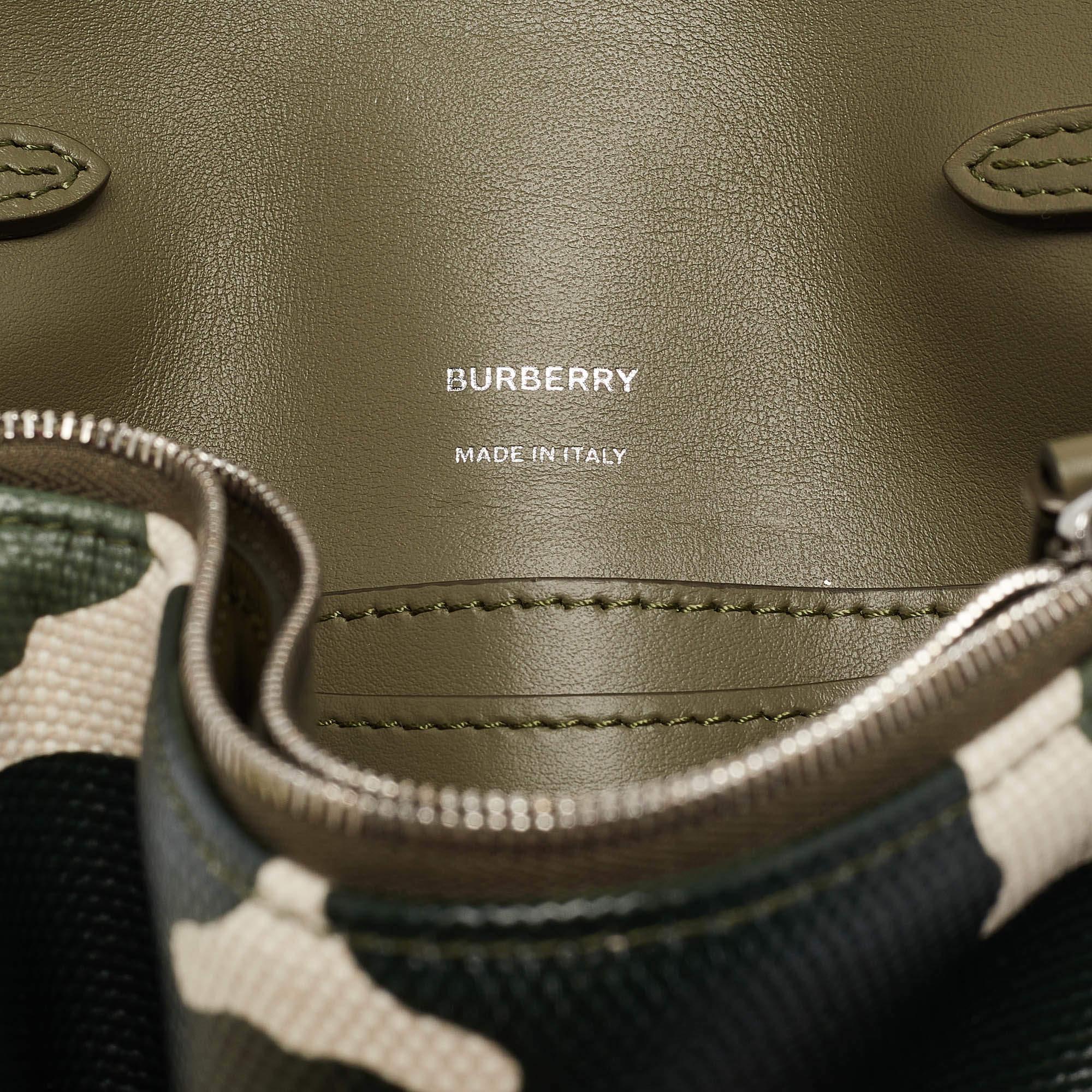 Burberry Green/Beige Camo Print Coated Canvas & Leather Hackberry Crossbody Bag For Sale 5