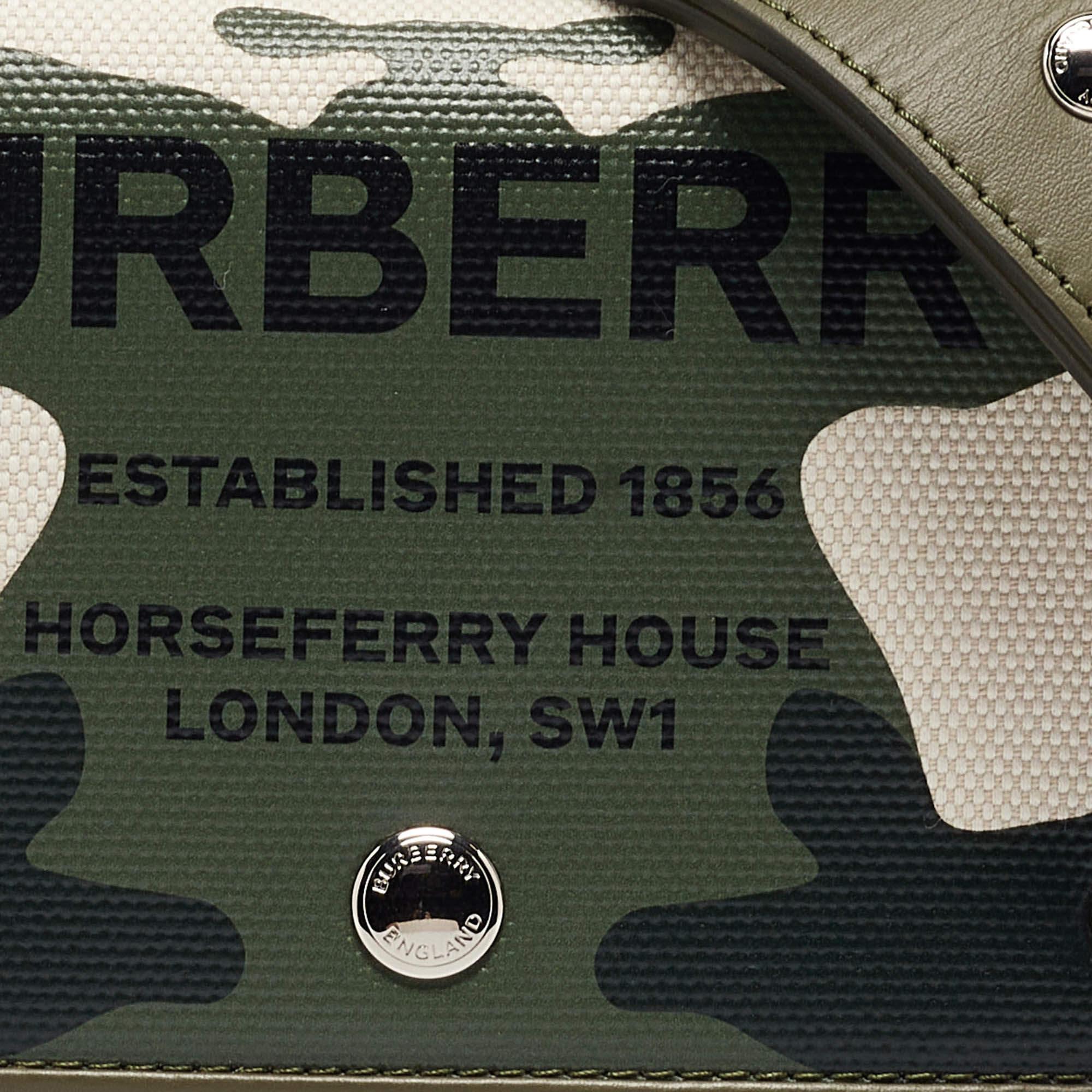 Women's Burberry Green/Beige Camo Print Coated Canvas & Leather Hackberry Crossbody Bag For Sale