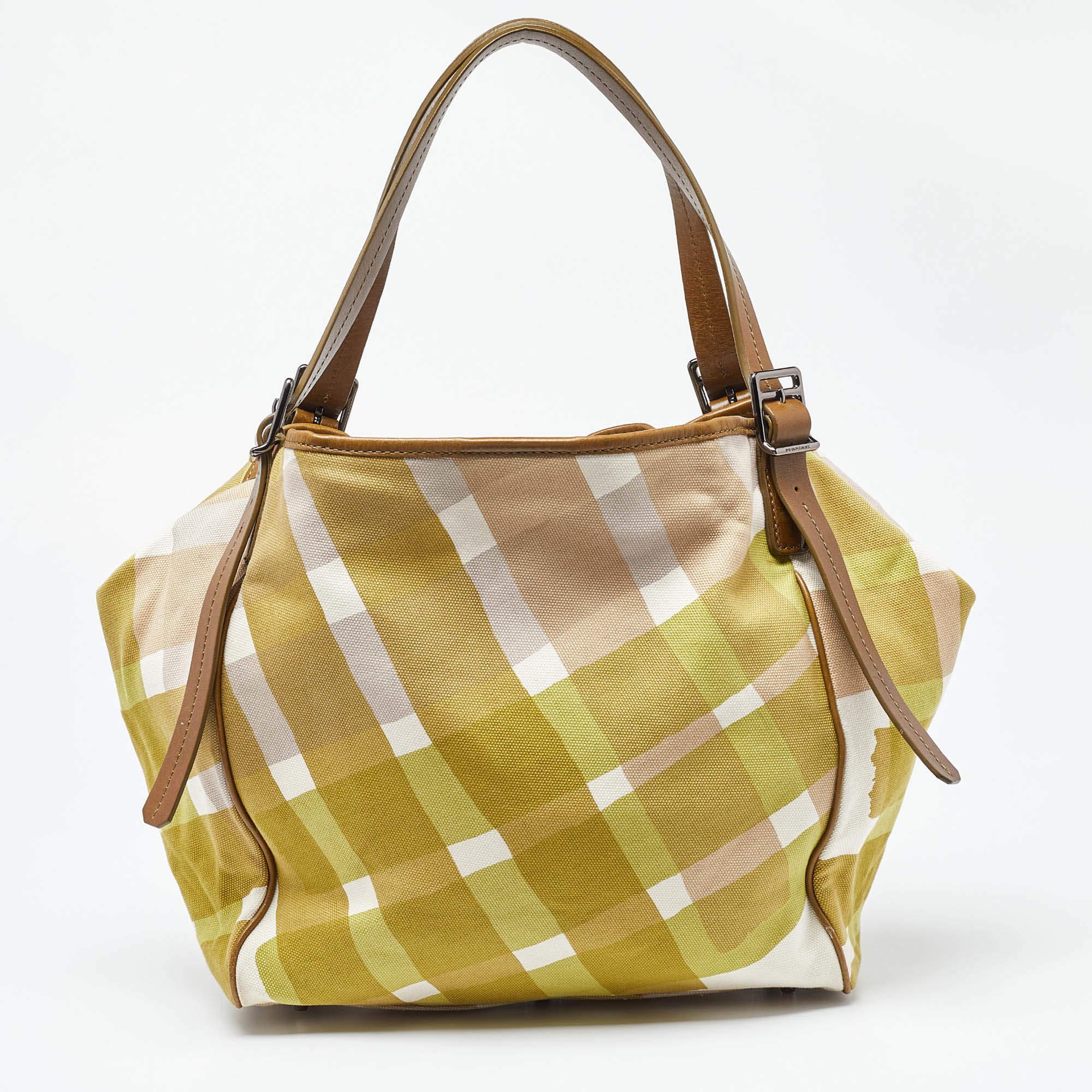 Women's Burberry Green/Brown Check Canvas and Leather Canterbury Tote