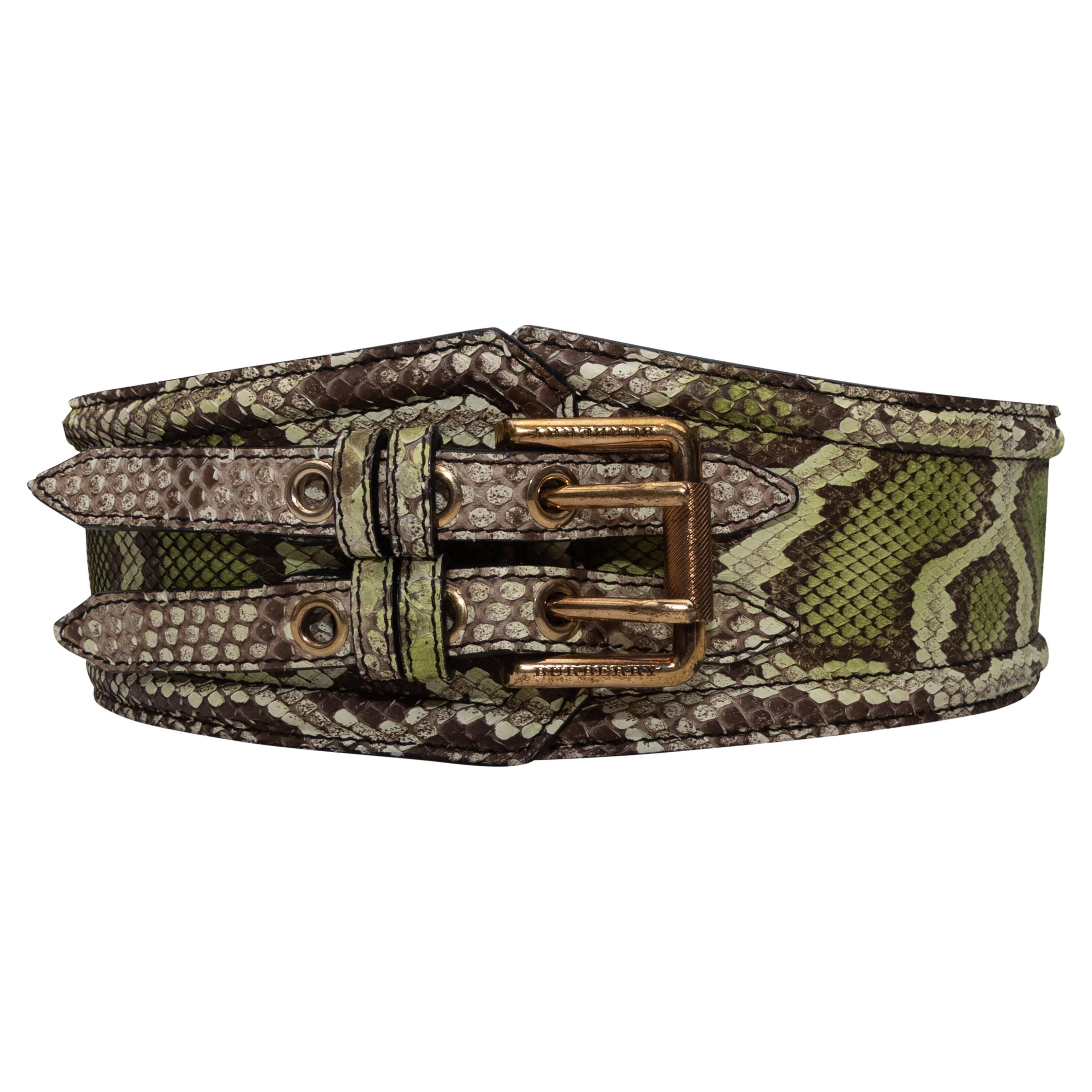 Burberry Green and Brown Wide Snakeskin Belt For Sale at 1stDibs