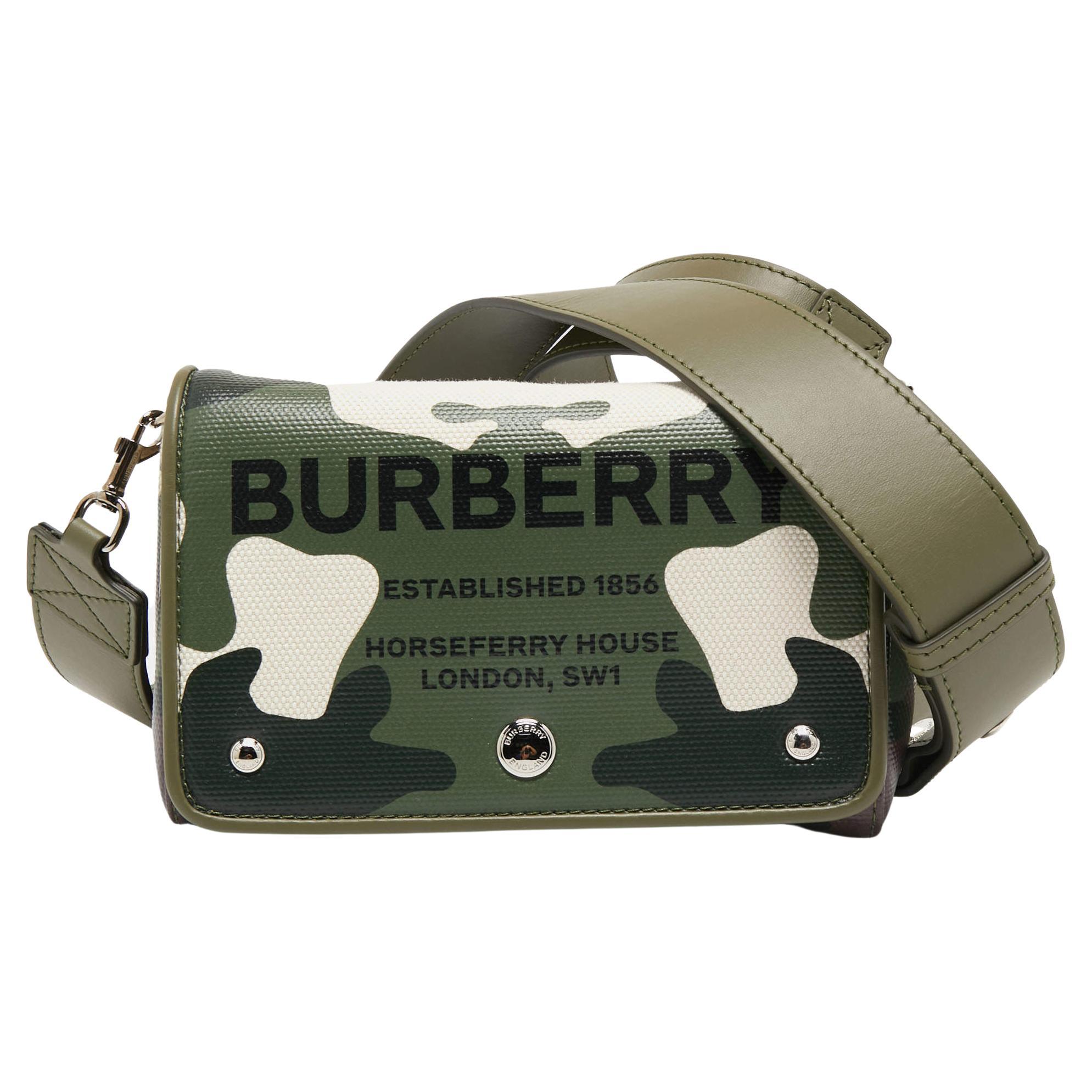 Burberry Green Camo Print Coated Canvas and Leather Hackberry Crossbody Bag