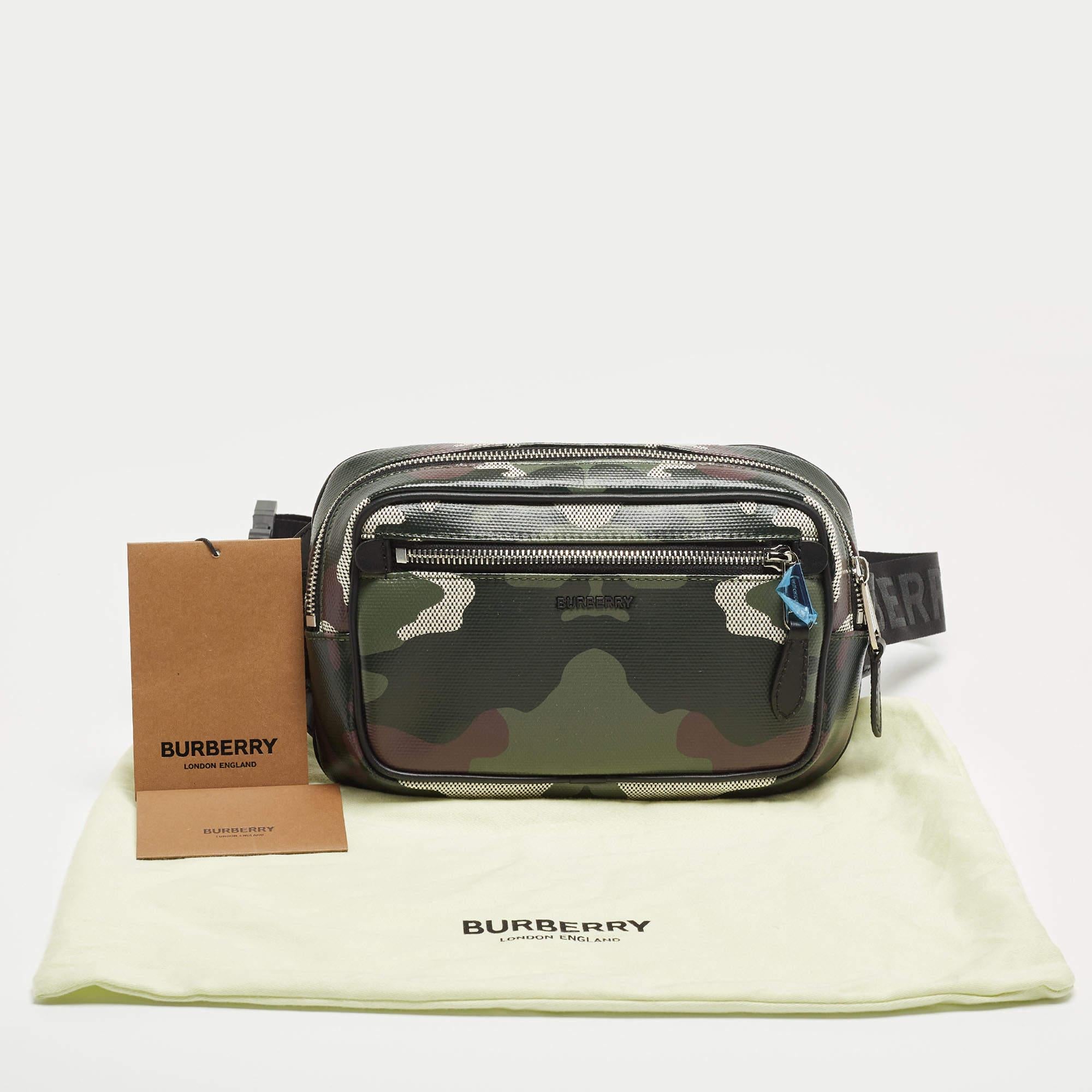 Burberry Green Camo Print Coated Canvas and Leather West Belt Bag 6