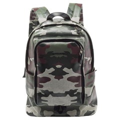 Burberry Green Camoflauge Coated Canvas and Leather Backpack