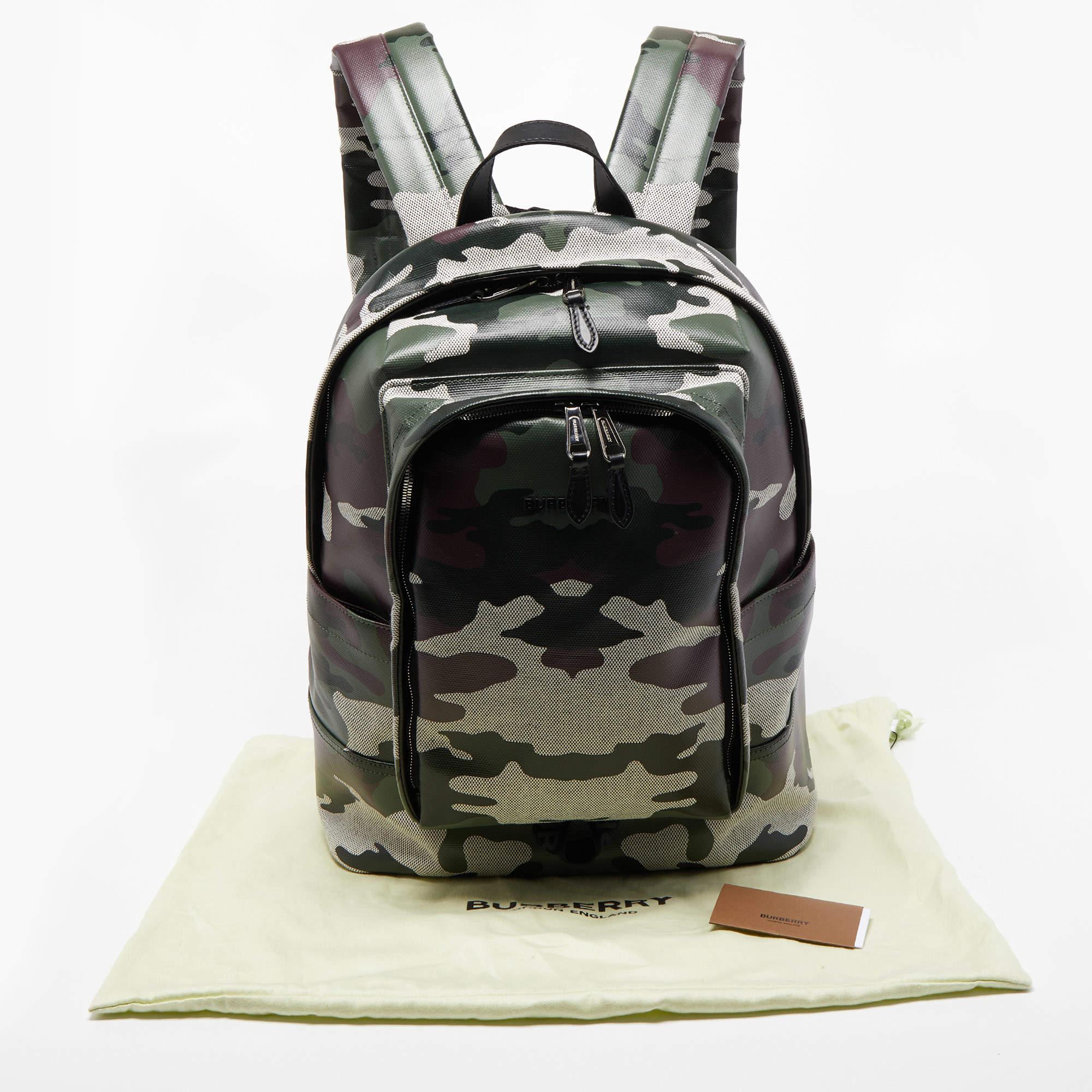 Burberry Green Camouflage Coated and Canvas Large Jack Backpack 7