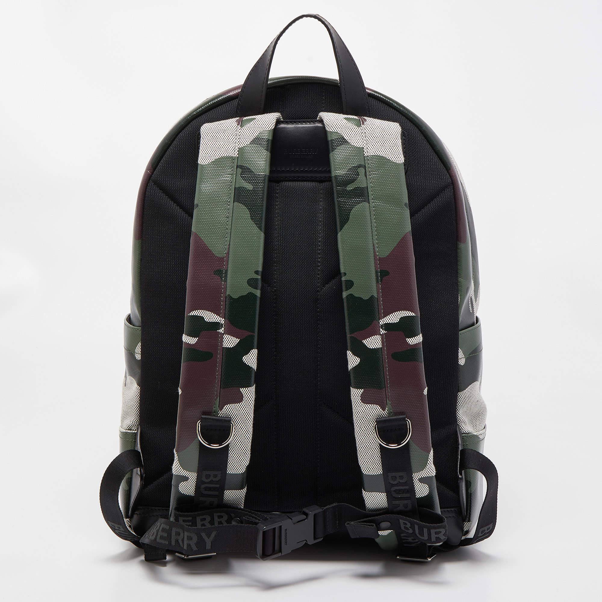 Men's Burberry Green Camouflage Coated and Canvas Large Jack Backpack
