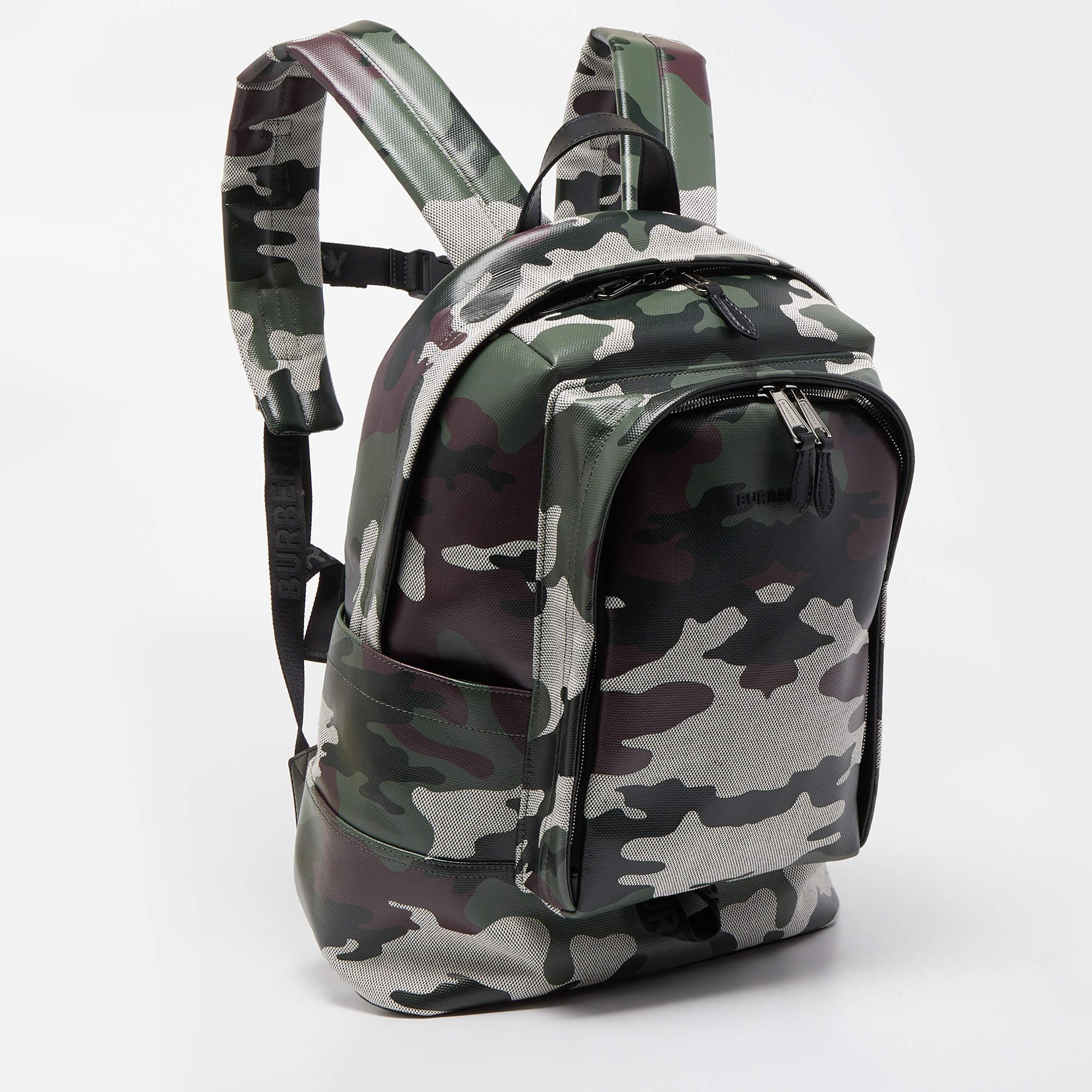 Burberry Green Camouflage Coated and Canvas Large Jack Backpack 2