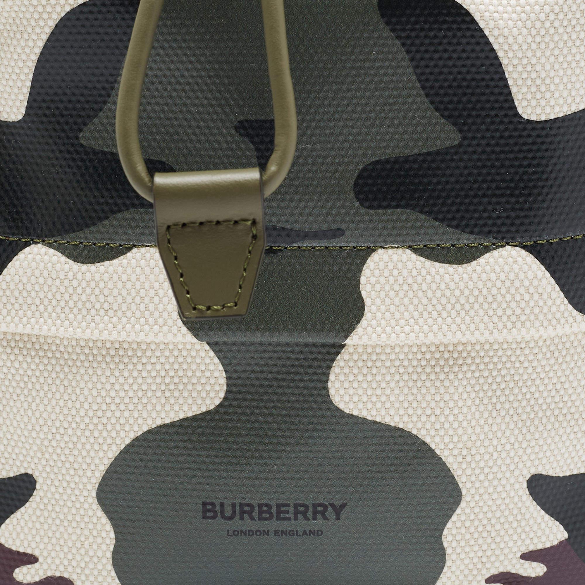 Burberry Green Camouflage Coated and Canvas Phoebe Drawstring Pouch For Sale 4