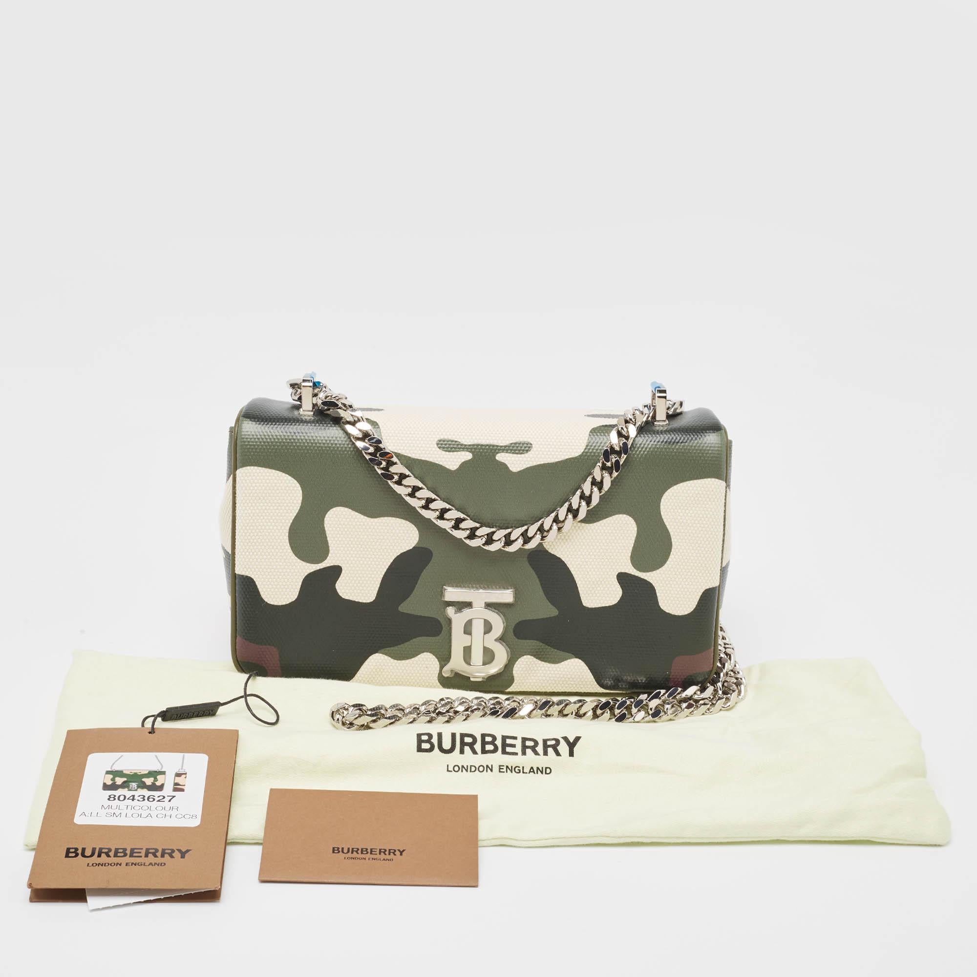 Burberry Green Camouflage Coated and Canvas Small Lola Shoulder Bag For Sale 9