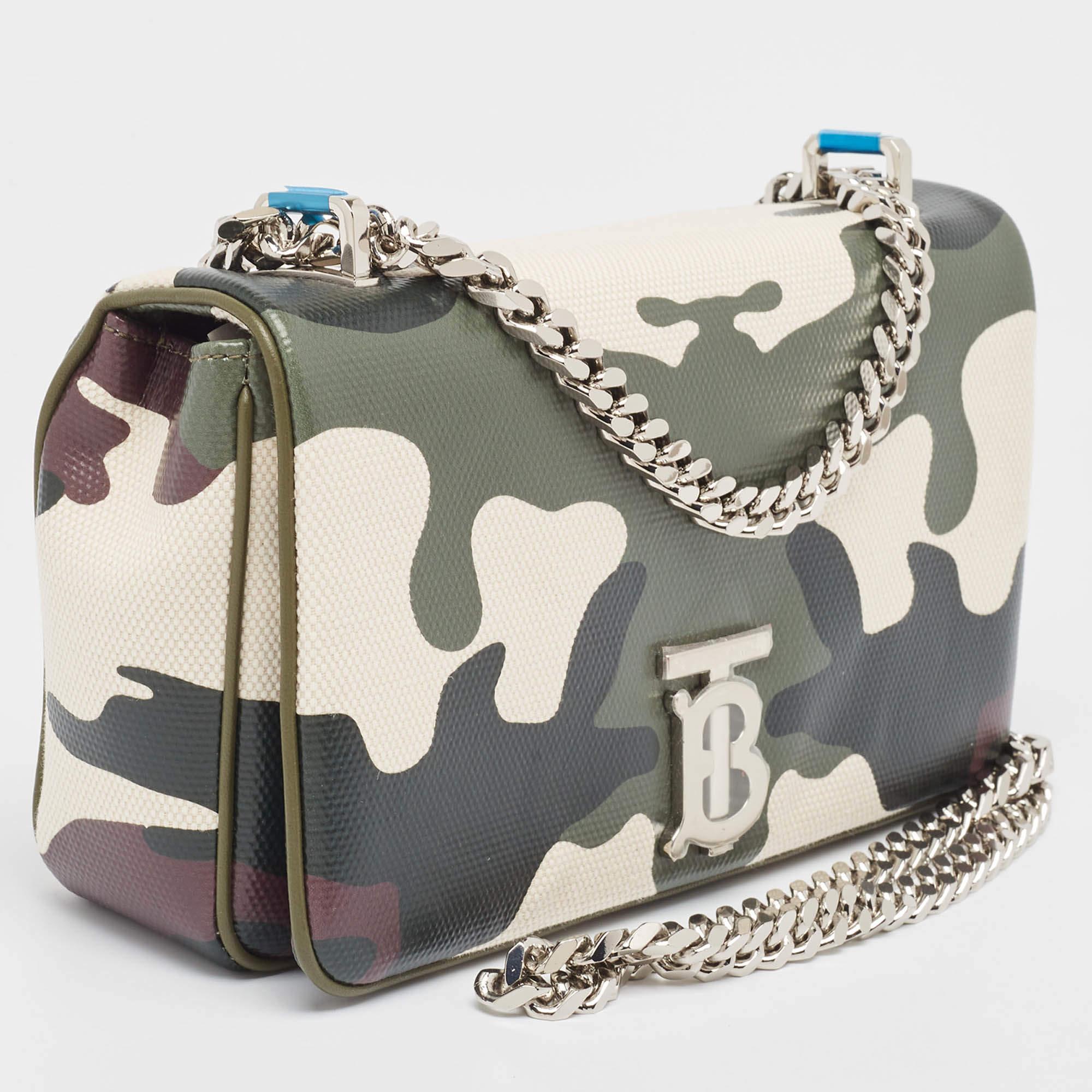 Burberry Green Camouflage Coated and Canvas Small Lola Shoulder Bag In New Condition In Dubai, Al Qouz 2