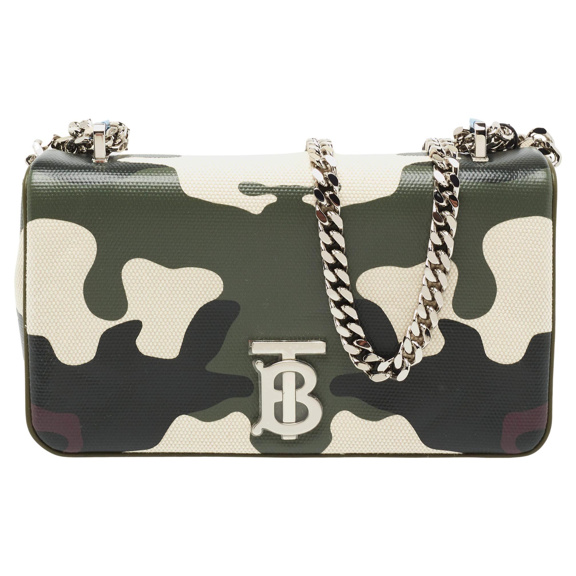 Burberry Green Camouflage Coated and Canvas Small Lola Shoulder Bag