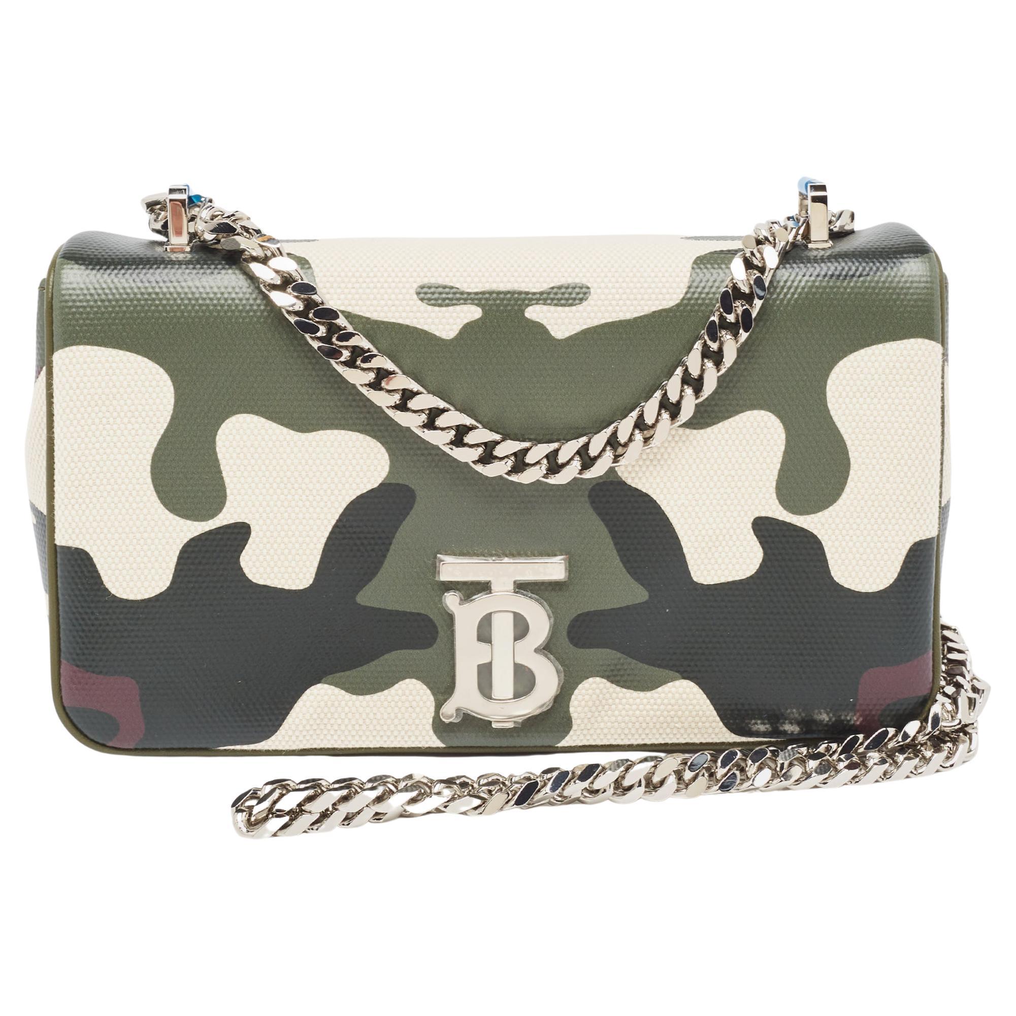 Burberry Green Camouflage Coated and Canvas Small Lola Shoulder Bag For Sale