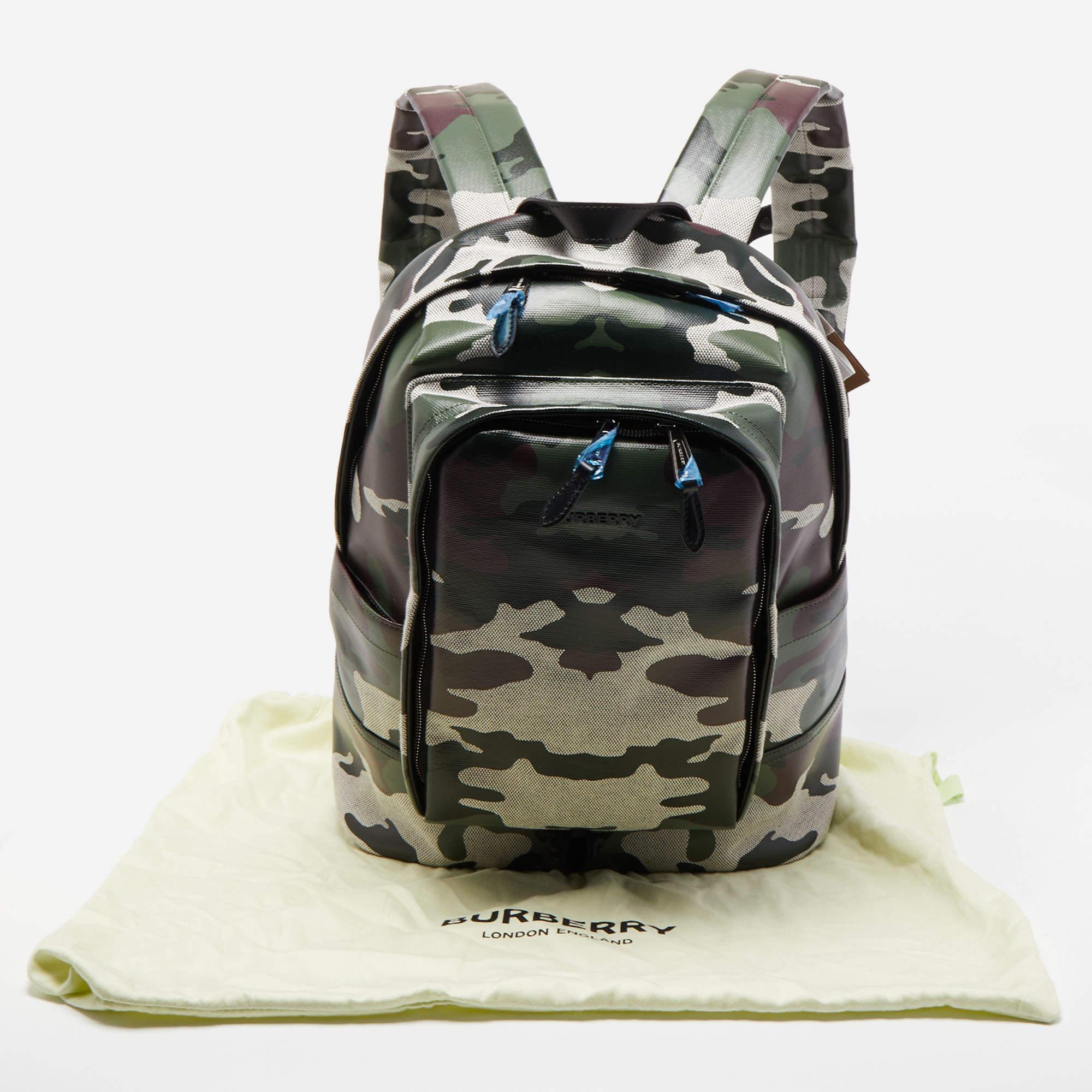 Burberry Green Camouflage Coated Canvas Large Jack Backpack In New Condition In Dubai, Al Qouz 2