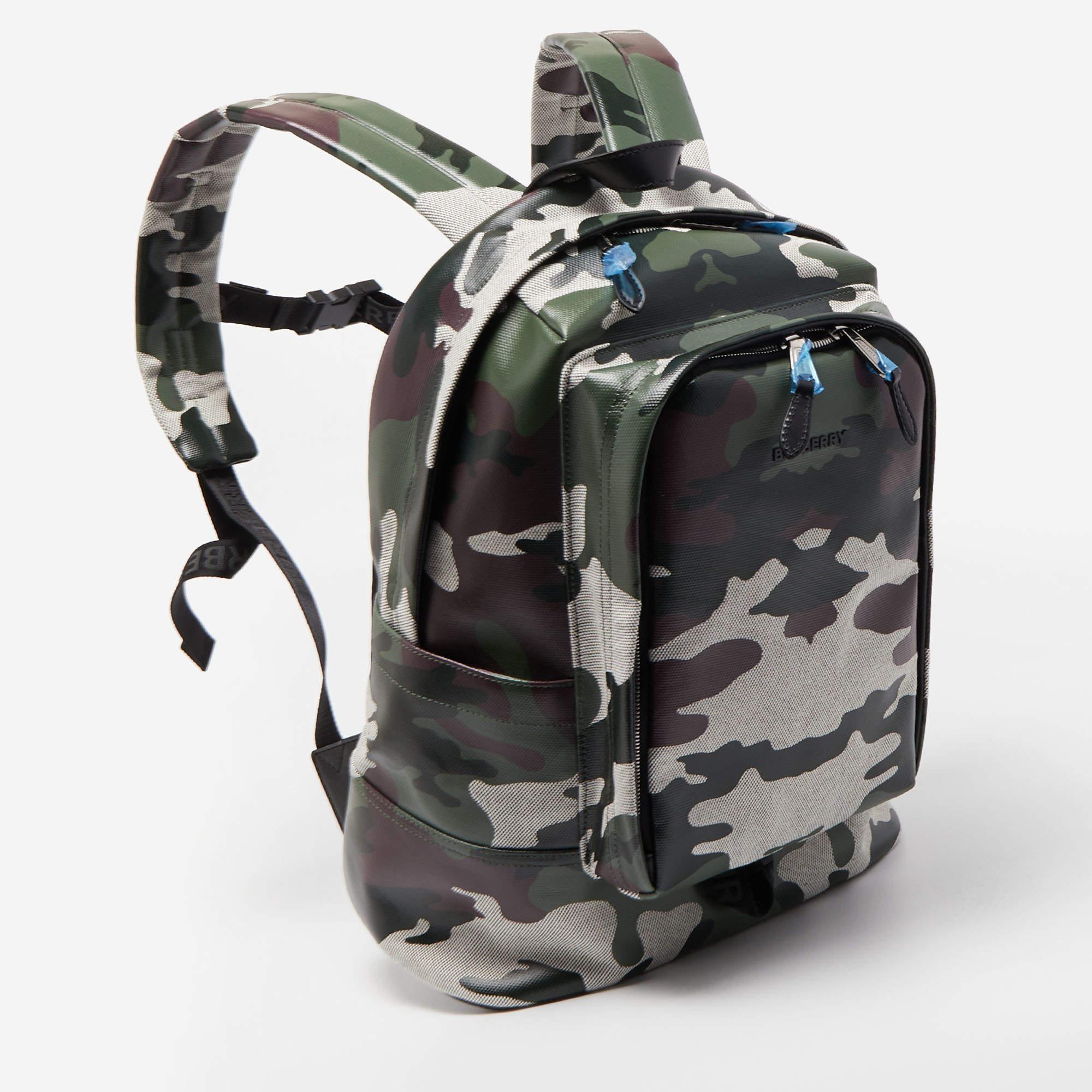 Burberry Green Camouflage Coated Canvas Large Jack Backpack 2