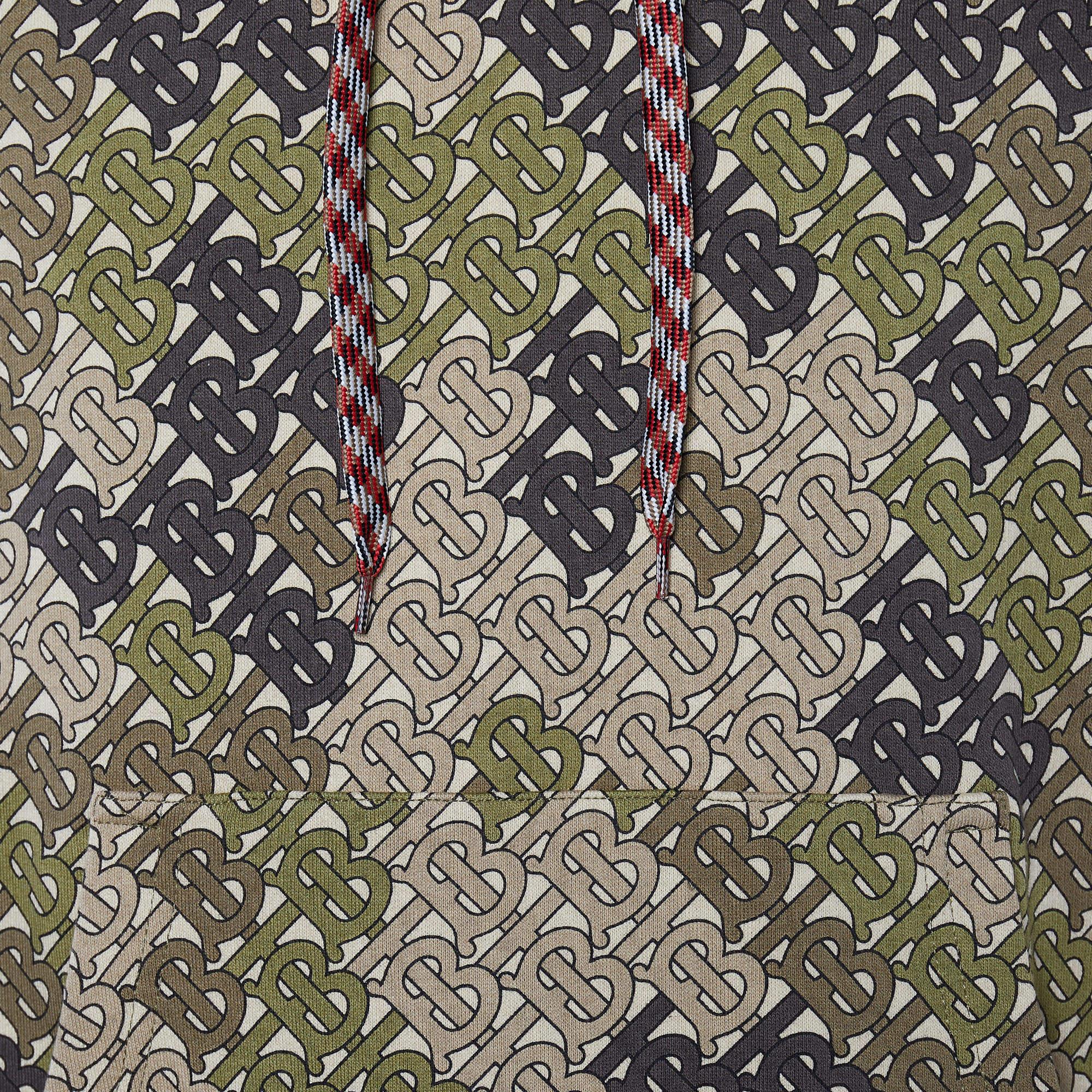 Burberry Green Camouflage Monogram Printed Cotton Knit Hoodie S In Good Condition In Dubai, Al Qouz 2