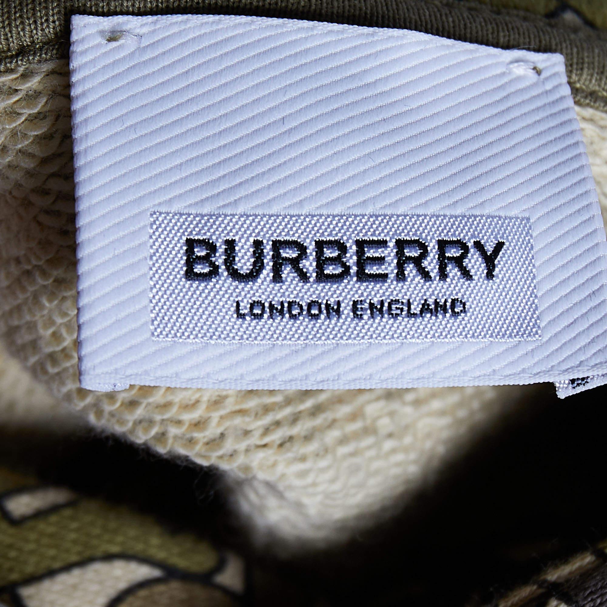 Burberry Green Camouflage Monogram Printed Cotton Knit Hoodie S 1
