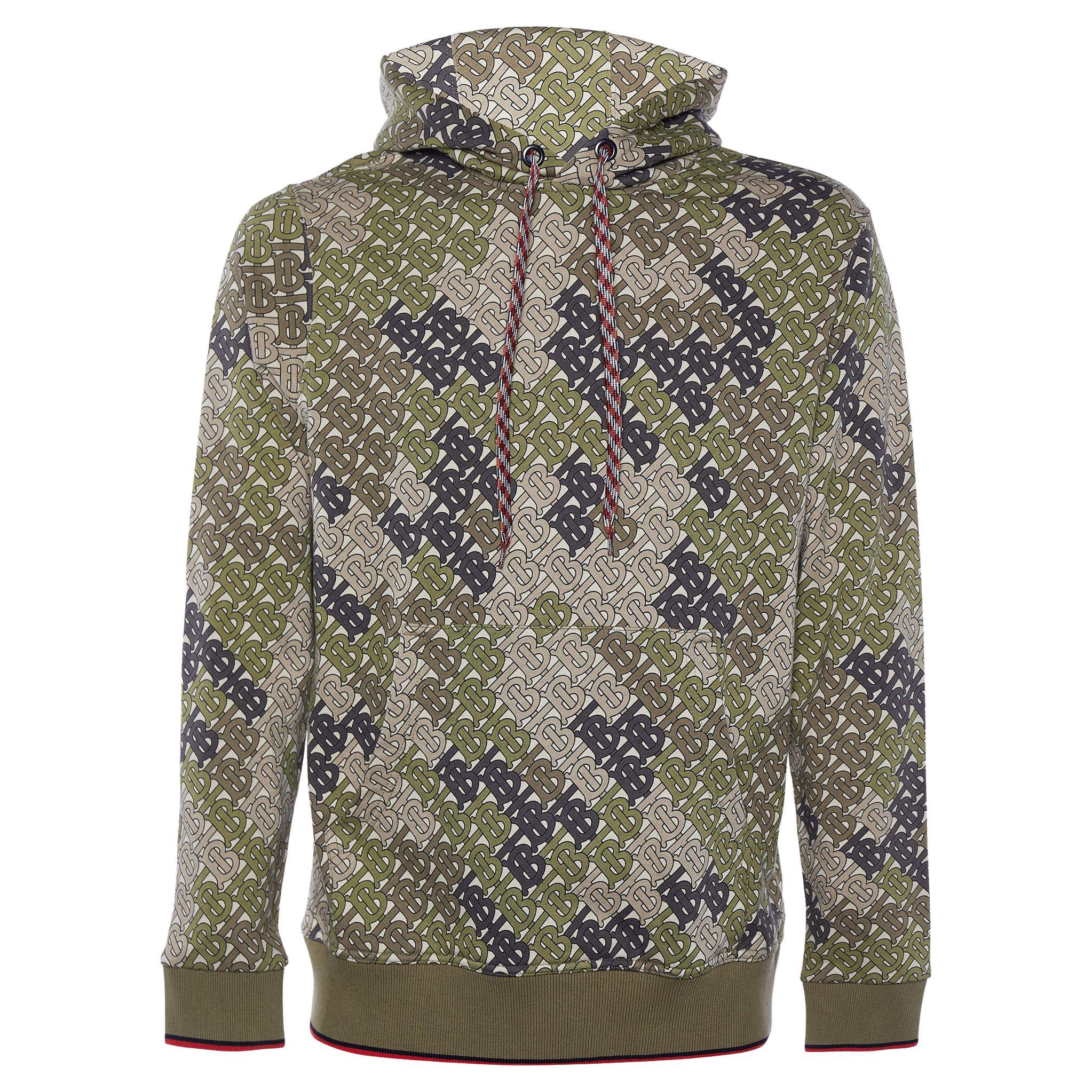Burberry Green Camouflage Monogram Printed Cotton Knit Hoodie S