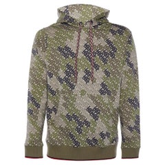 Burberry - Pull à capuche en maille de coton imprimé monogramme vert camouflage S