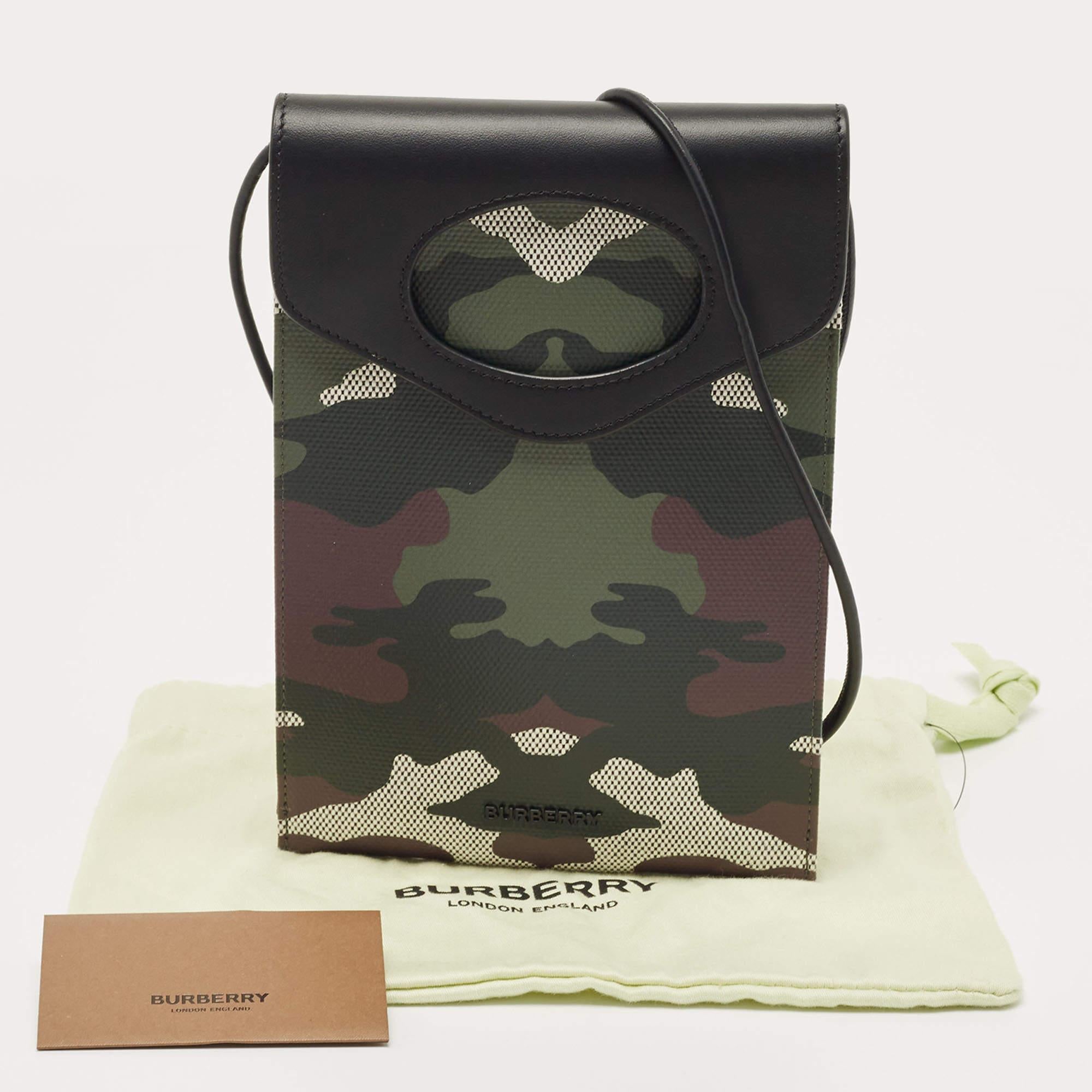 Burberry Green Camouflage Print Coated Canvas and Leather Crossbody Bag 3