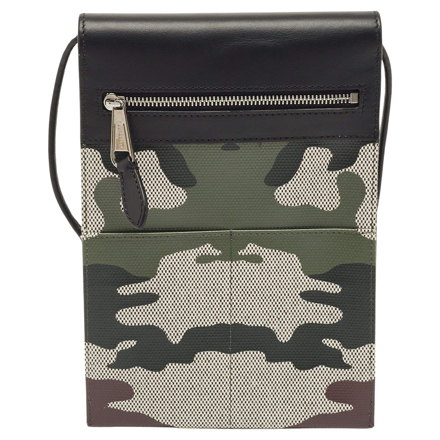 Burberry Green Camouflage Print Coated Canvas and Leather Crossbody Bag