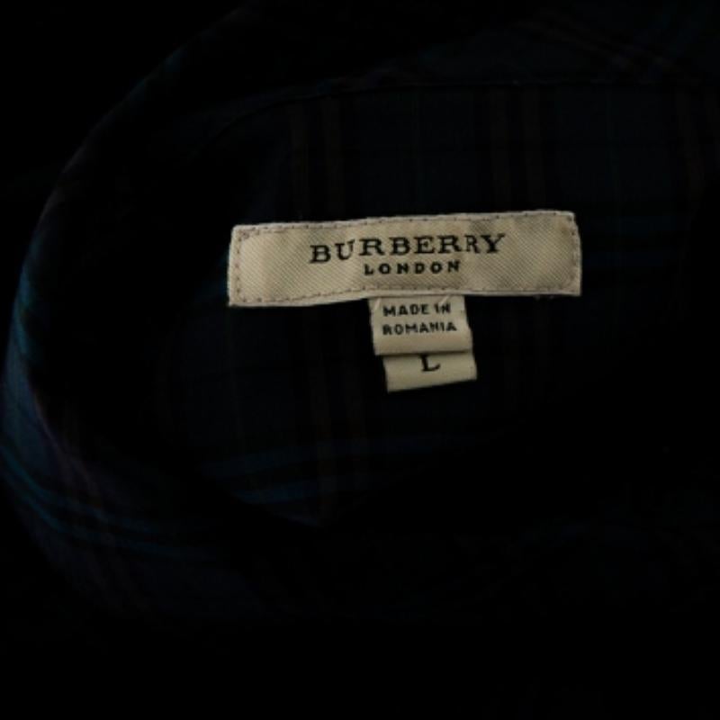 Burberry Green Checkered Cotton Pintuck Detail Shift Dress L In Good Condition In Dubai, Al Qouz 2