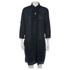 Burberry Green Checkered Cotton Pintuck Detail Shift Dress L