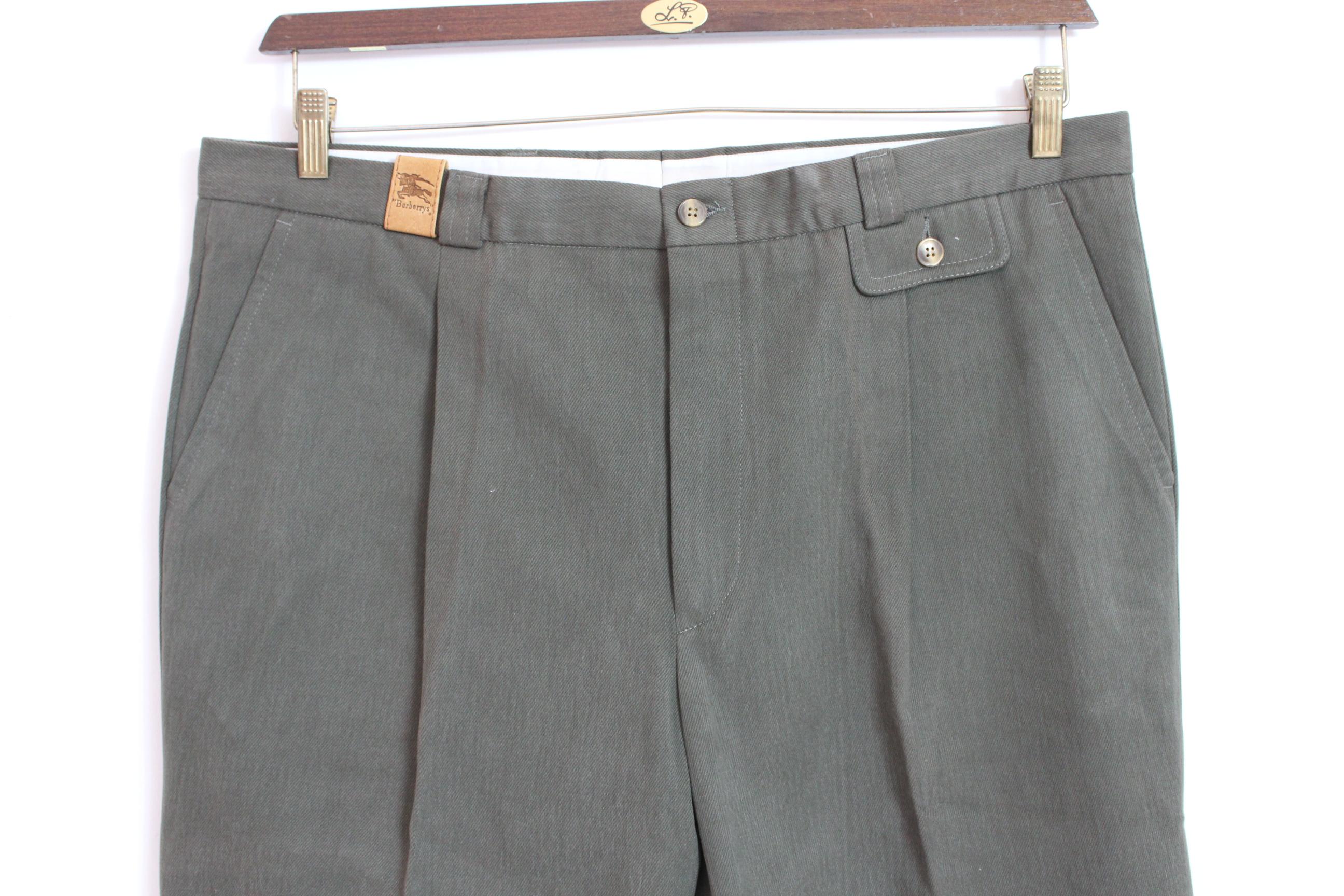 Gray Burberry Green Cotton Oversize Classic Tailored Trousers  