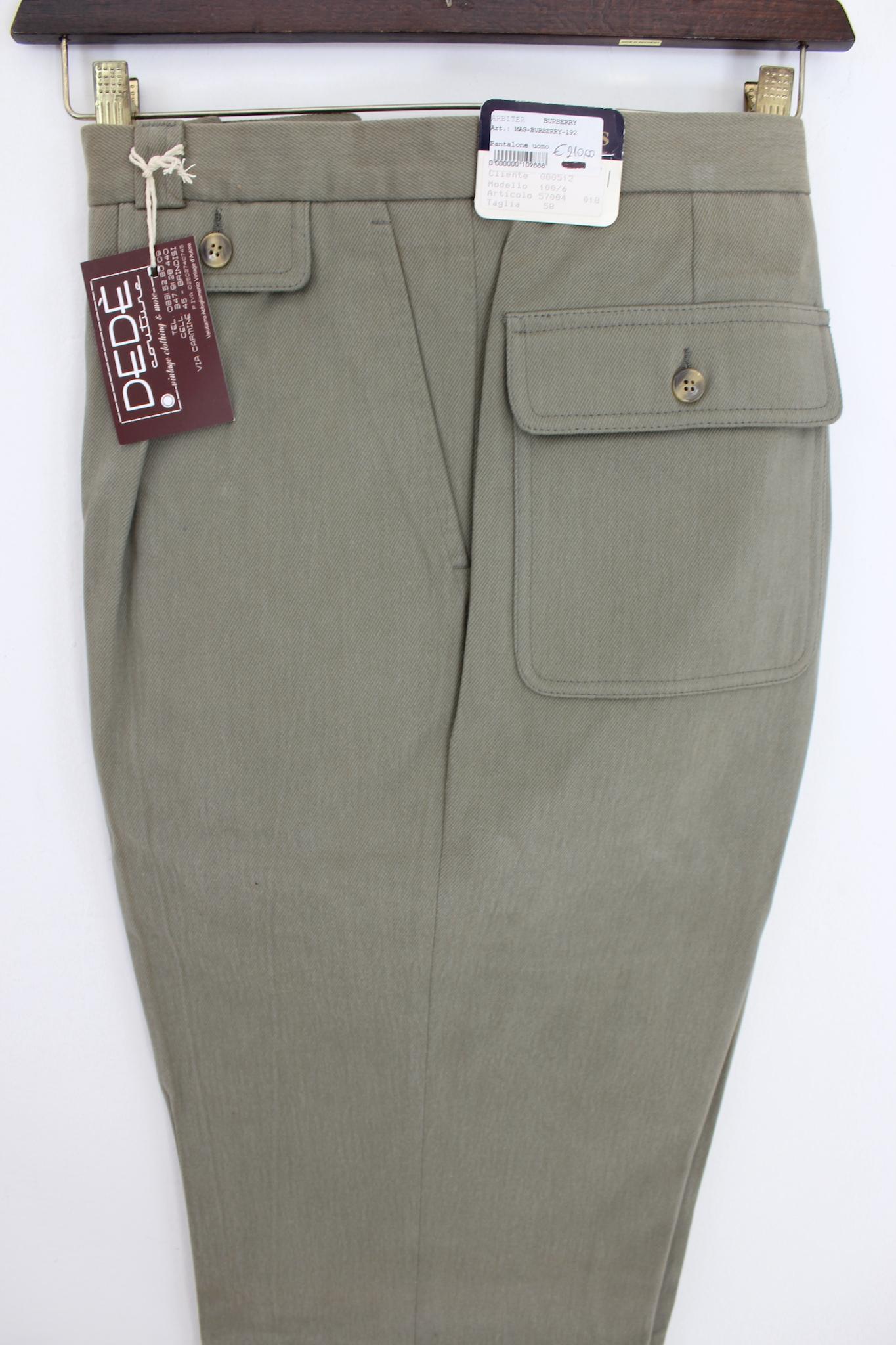 Gray Burberry Green Cotton Vintage Classic Pants For Sale