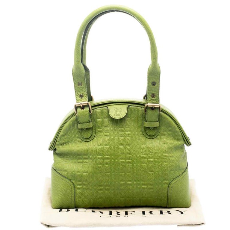 Burberry Green Embossed Check Leather Satchel For Sale at 1stDibs