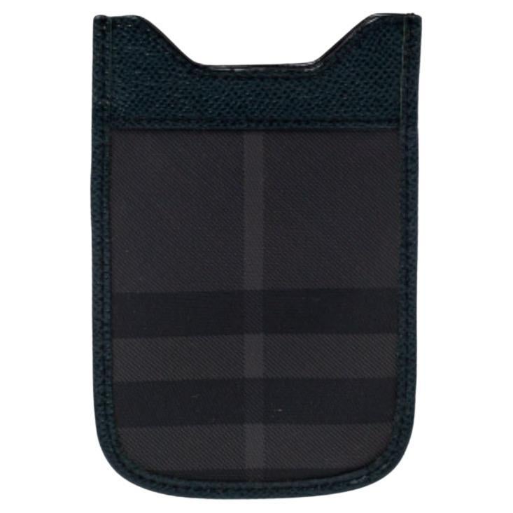 Burberry Green/Grey Check Canvas and Leather Phone Pouch For Sale