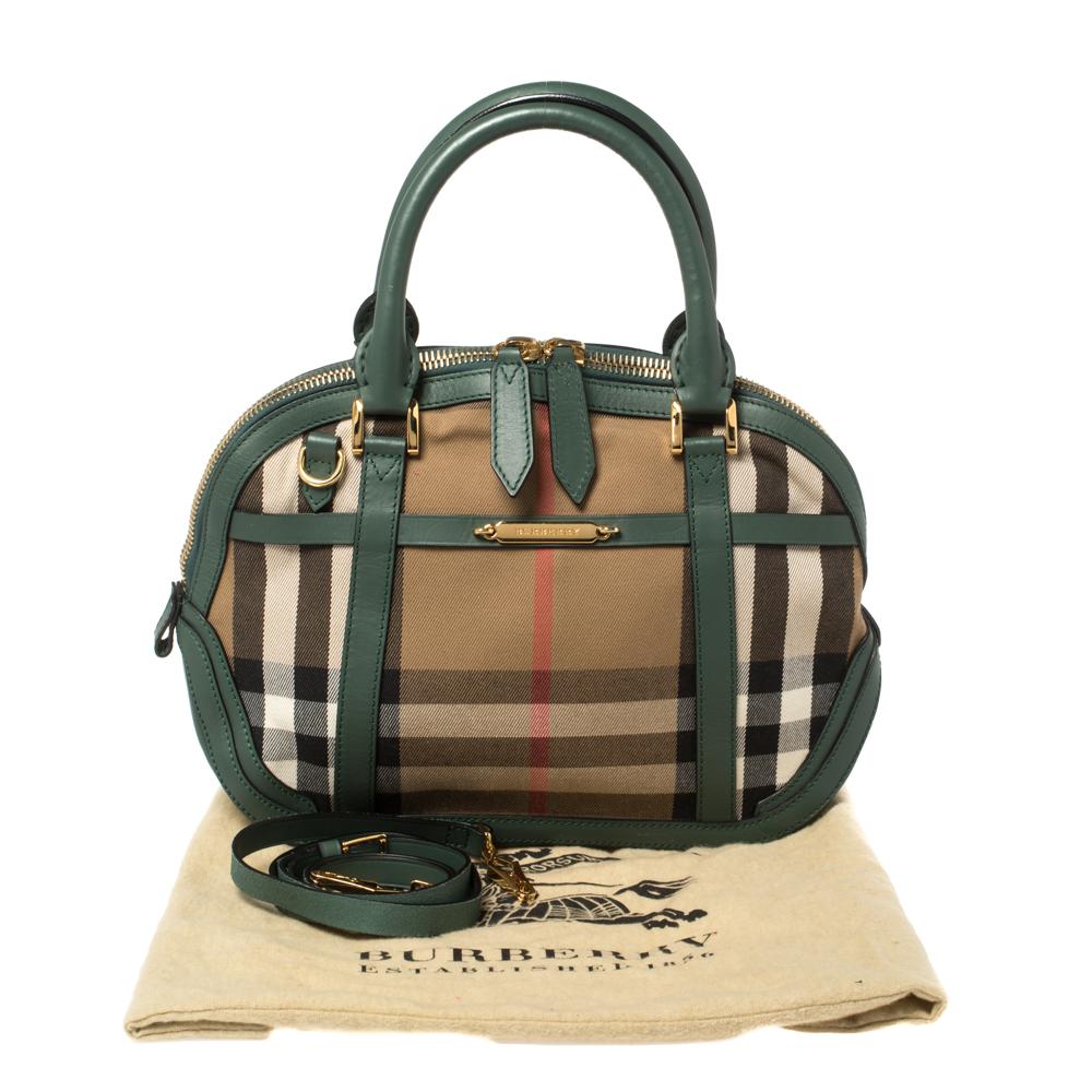 Burberry Green House Check Canvas and Leather Orchard Bowler Bag 5
