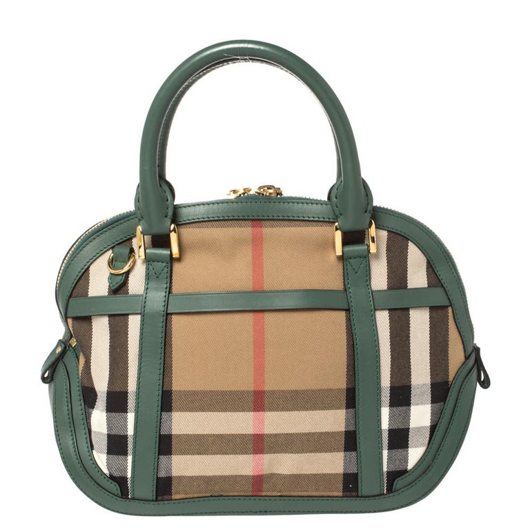 Burberry Green House Check Canvas and Leather Orchard Bowler Bag at 1stDibs