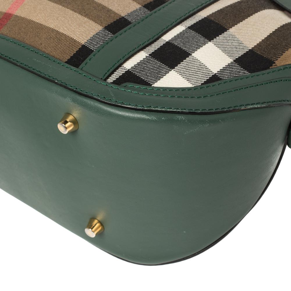 Black Burberry Green House Check Canvas and Leather Orchard Bowler Bag