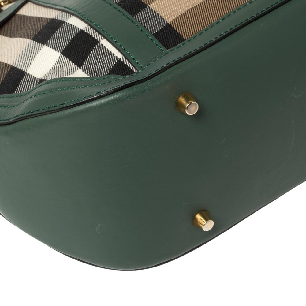 Burberry Green House Check Canvas and Leather Orchard Bowler Bag In Good Condition In Dubai, Al Qouz 2