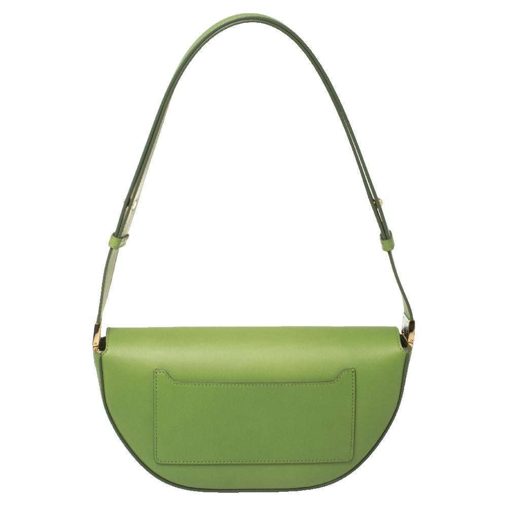 Burberry green Olympia for Autumn/Winter 2021 in limited edition number 224 out of 250. The Olympia shoulder bag has a curved base thus giving the design a distinct silhouette. This Burberry bag in the small size is crafted from soft matte French
