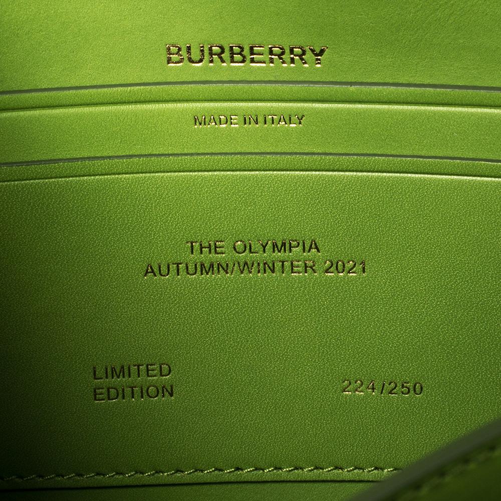 Burberry Green Leather Small Limited Edition 224/250 Olympia Shoulder Bag In New Condition In Dubai, Al Qouz 2