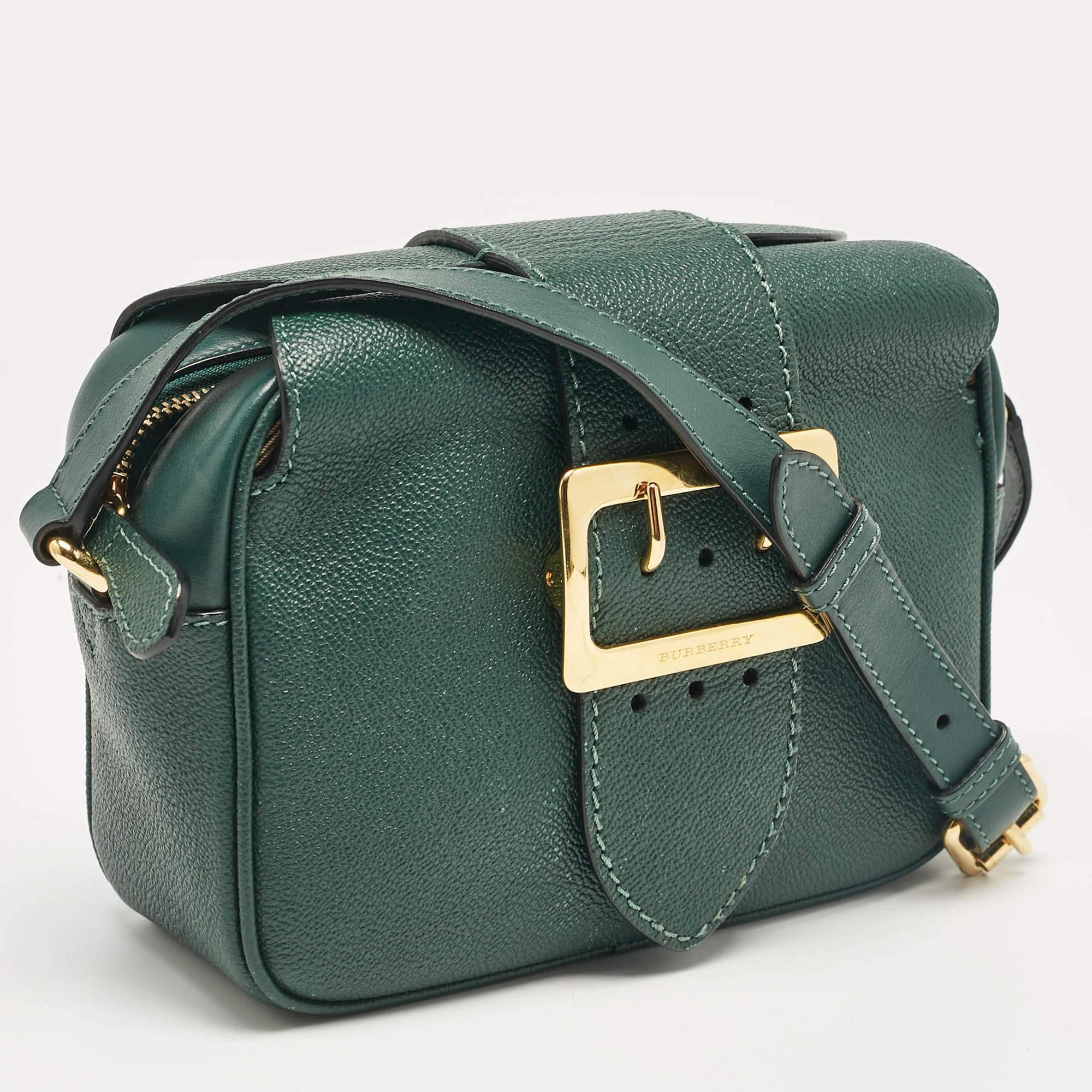 Gray Burberry Green Leather Small Medley Buckle Crossbody Bag For Sale