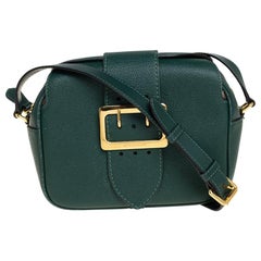 Used Burberry Green Leather Small Medley Buckle Crossbody Bag