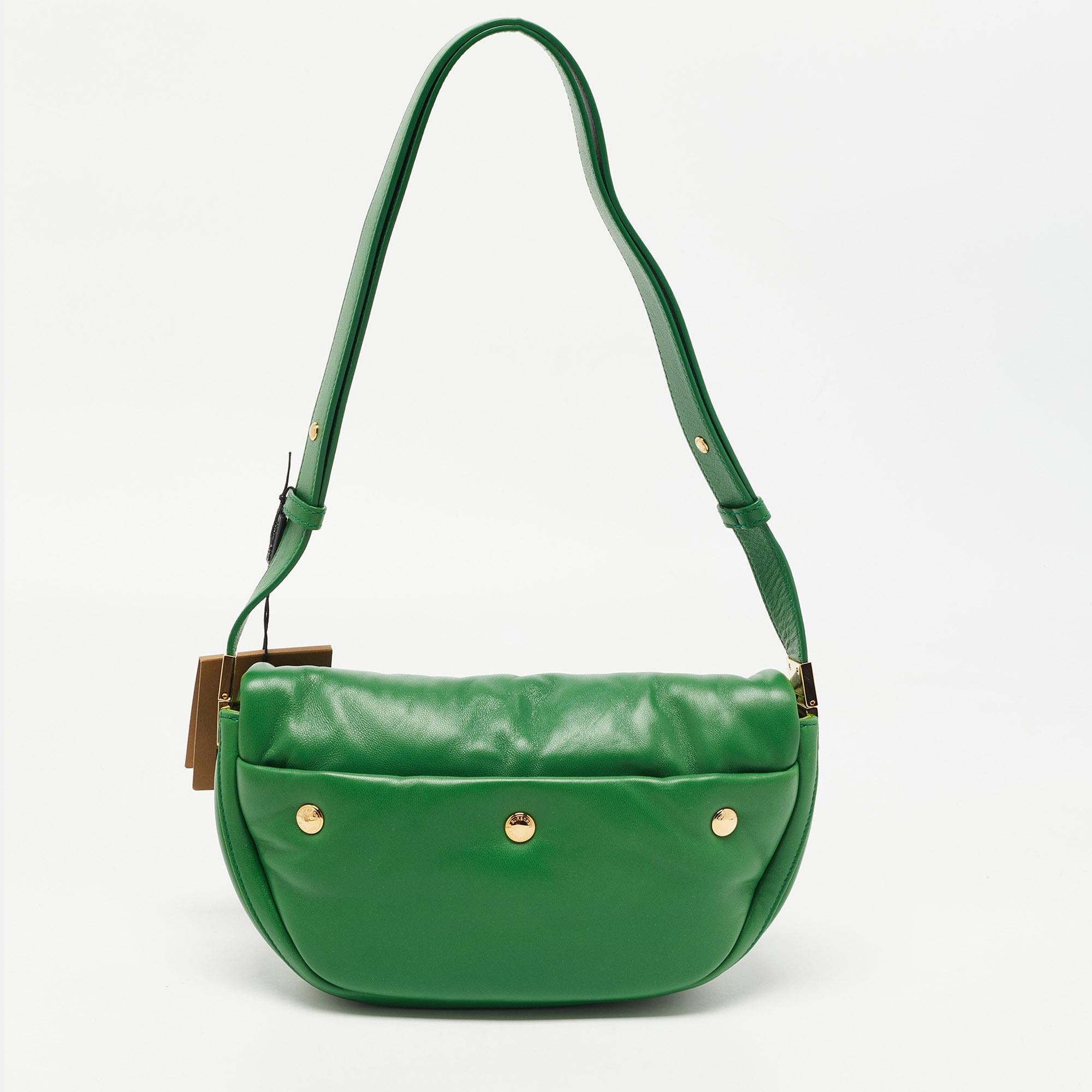 Burberry Green Leather Small Olympia Shoulder Bag In New Condition In Dubai, Al Qouz 2