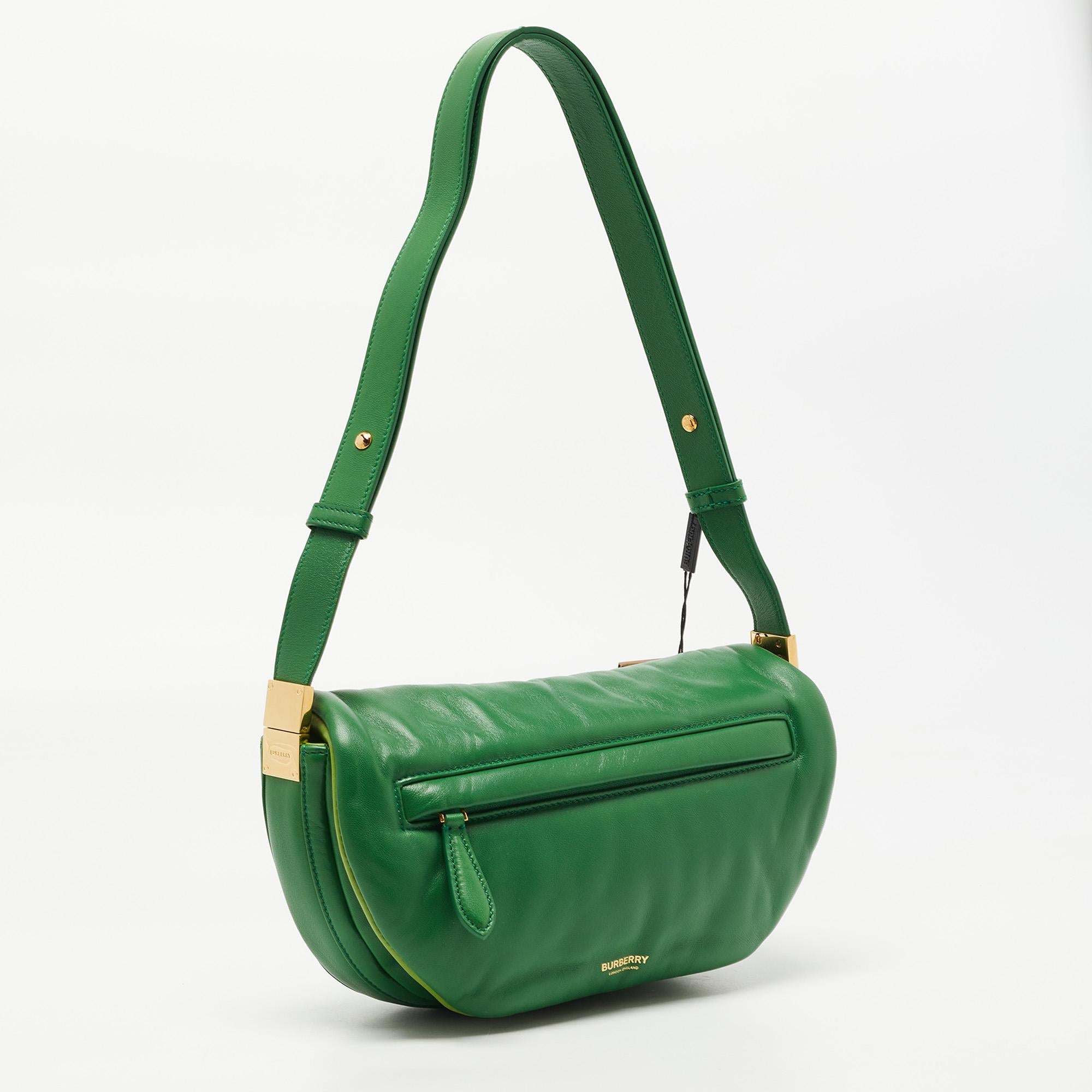 Women's Burberry Green Leather Small Olympia Shoulder Bag