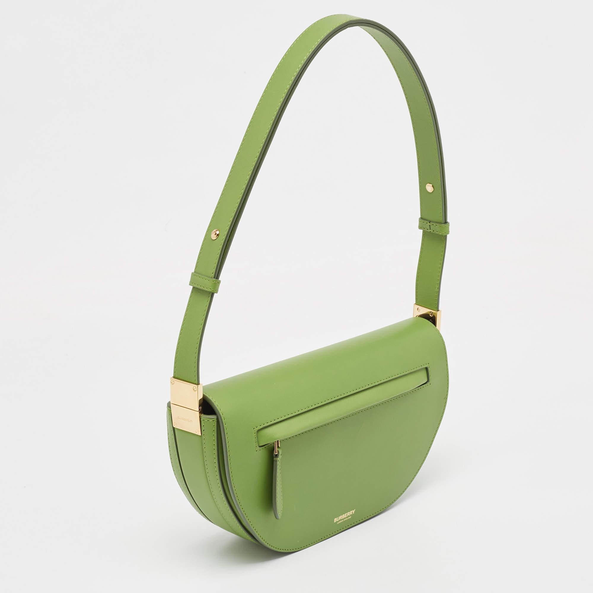Women's Burberry Green Leather Small Olympia Shoulder Bag For Sale