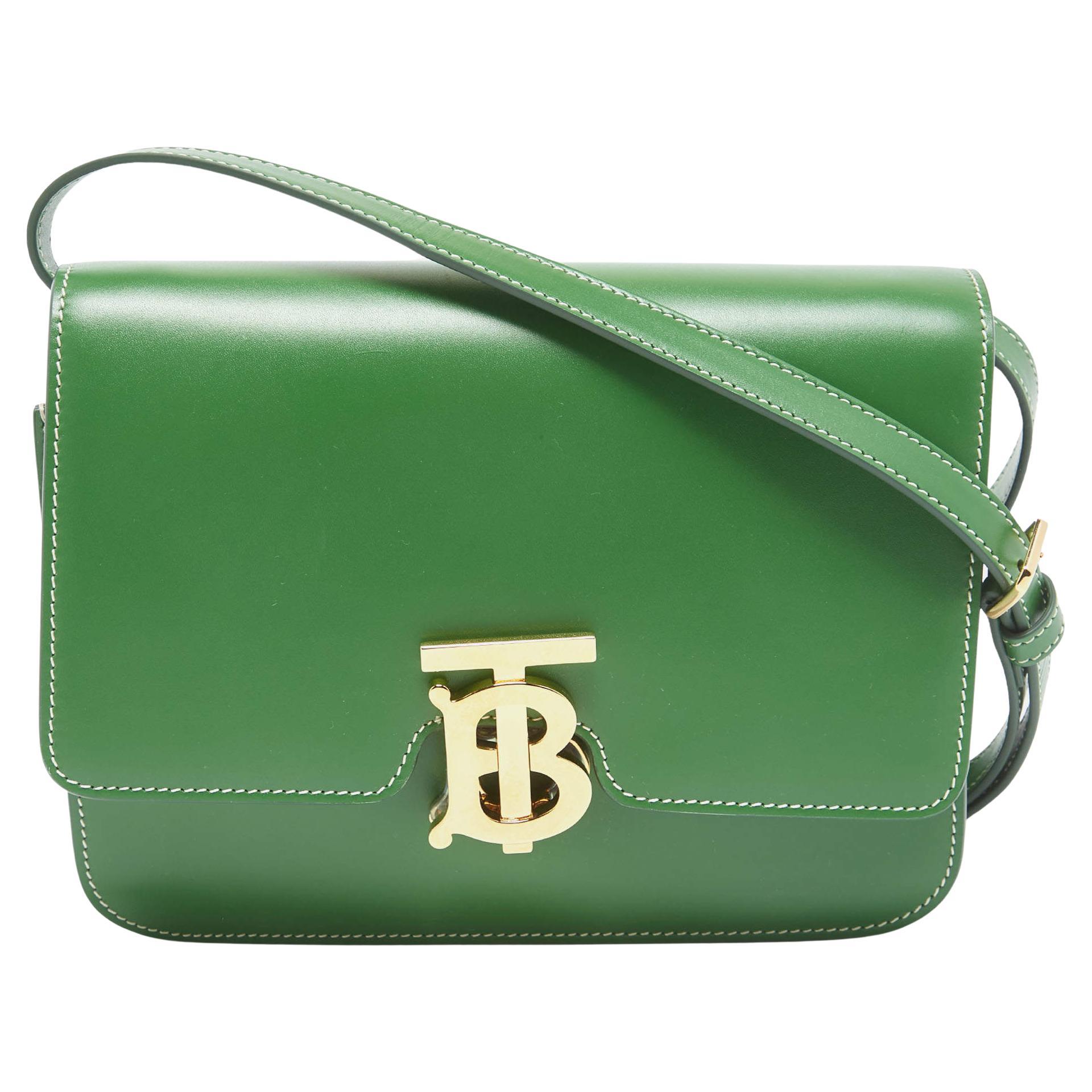 Burberry Green Leather Small TB Shoulder Bag For Sale at 1stDibs