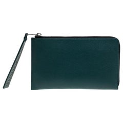 Burberry Green Leather Wristlet Clutch