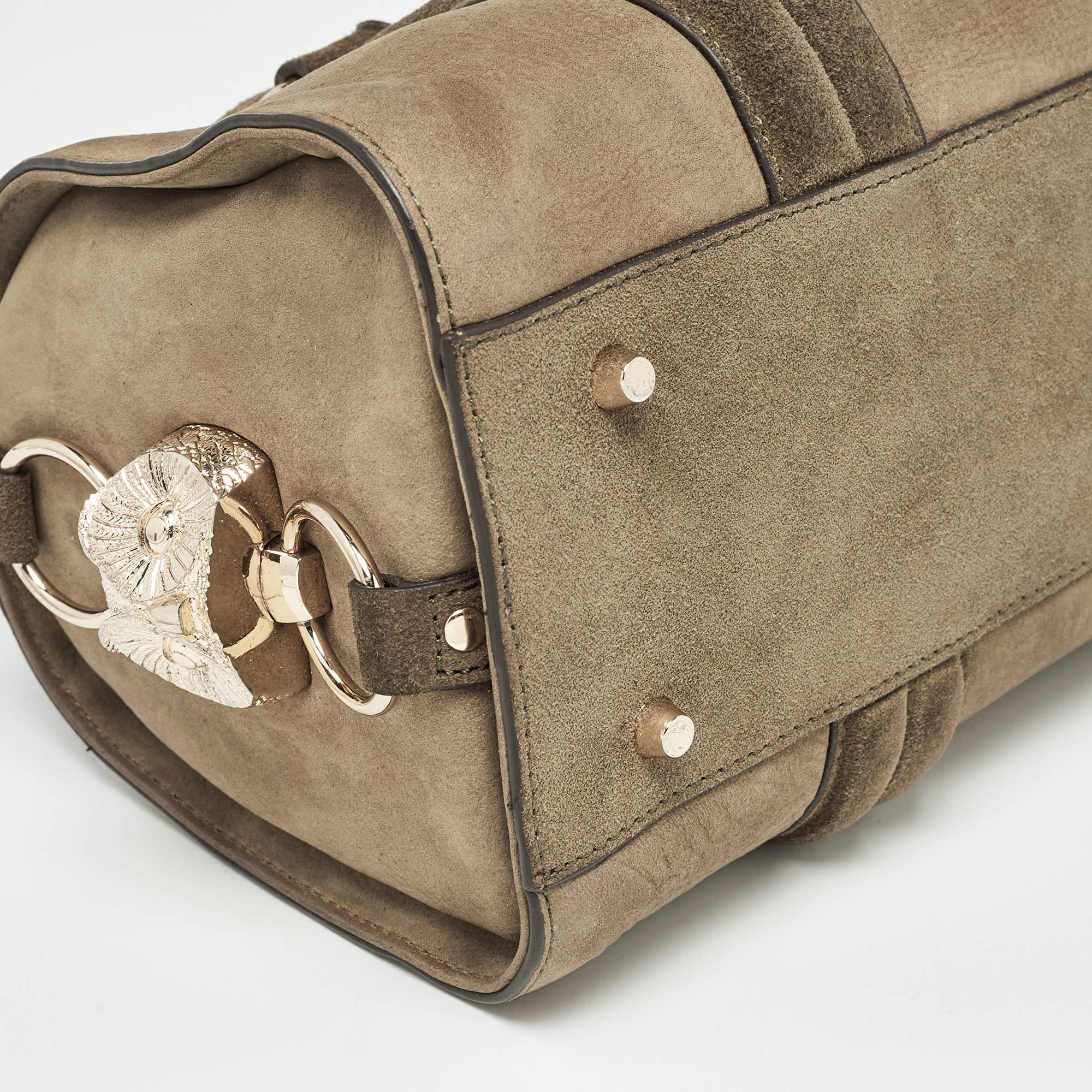 Burberry Green Nubuck and Suede Owl Duffel Bag In Good Condition In Dubai, Al Qouz 2