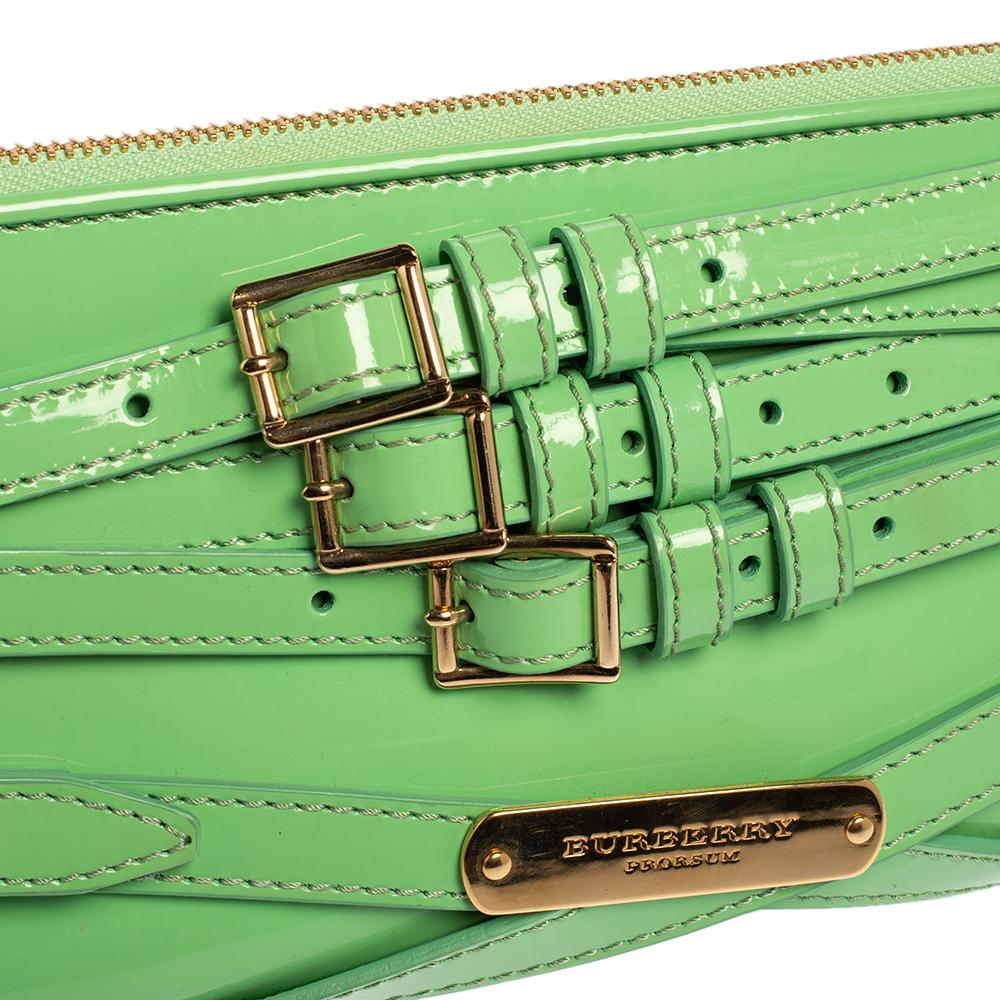 Burberry Green Patent Leather Bridle Parmoor Clutch Bag 6