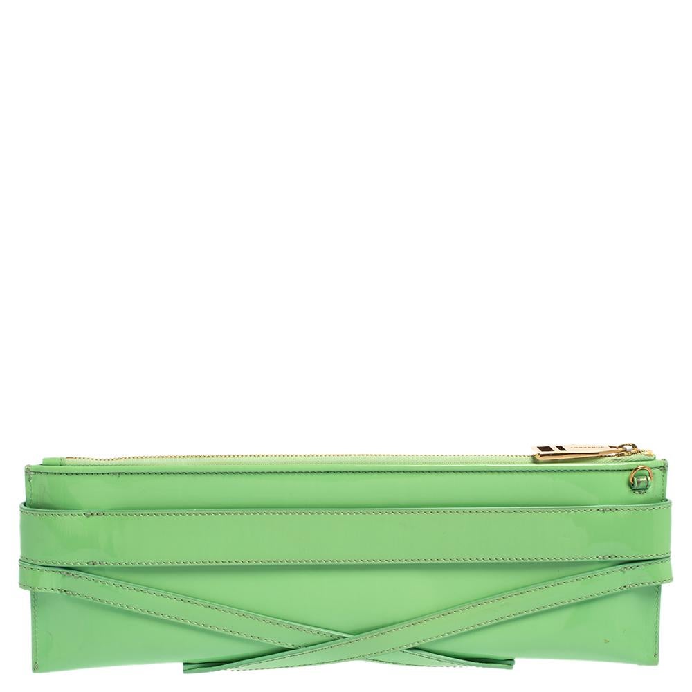 green patent clutch bag