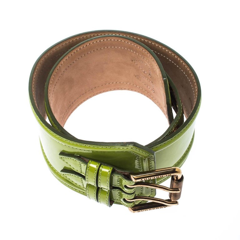 Burberry Green Patent Leather Double Buckle Waist Belt 75cm For Sale at ...