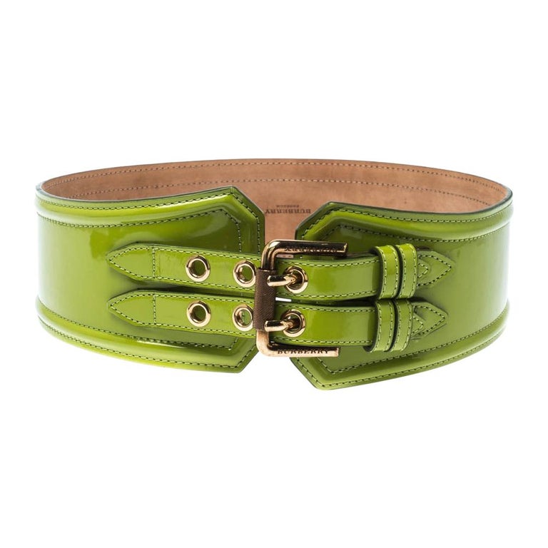 Burberry Green Patent Leather Double Buckle Waist Belt 75cm For Sale at ...